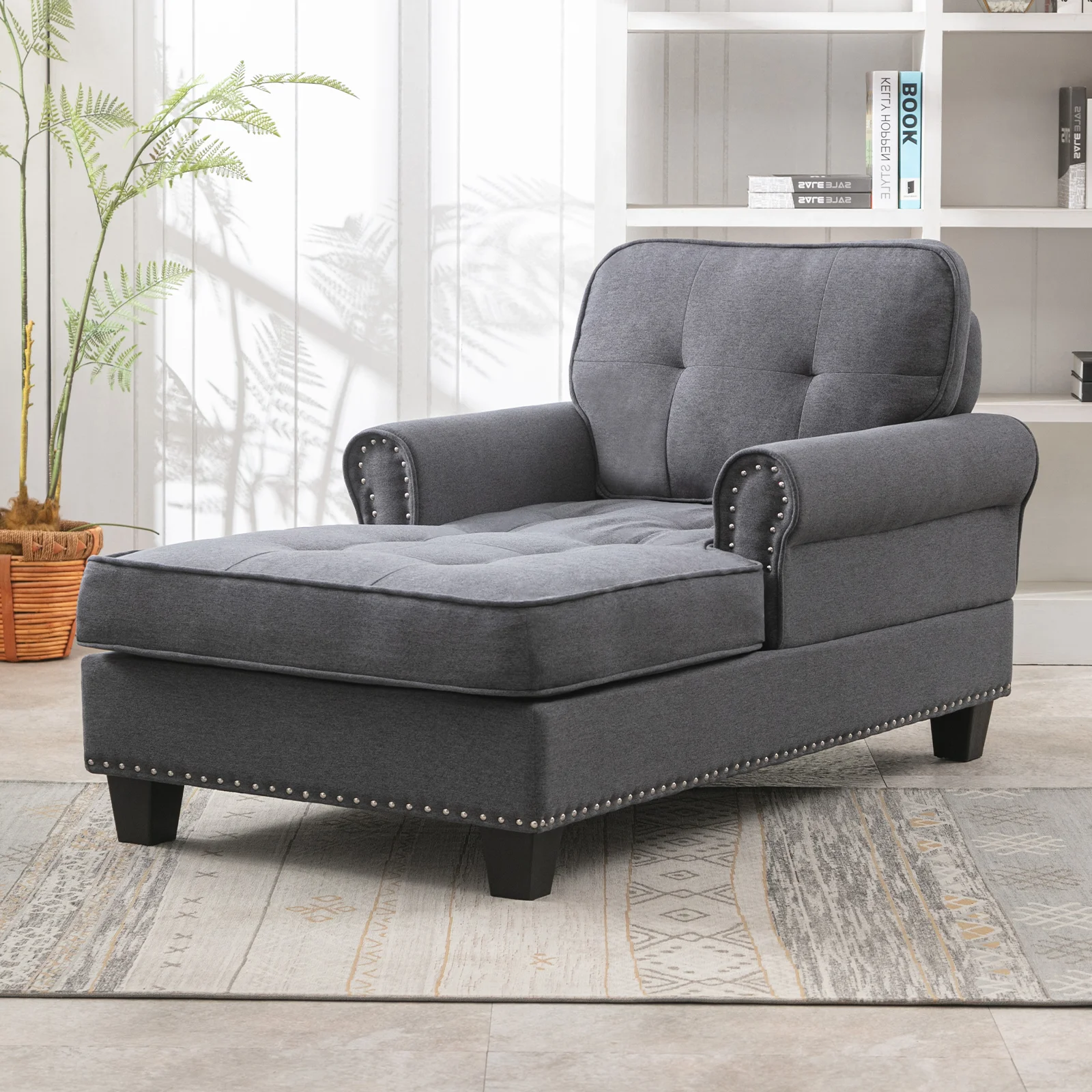 BALUS Modern Sleeper Chair, Durable & Cozy Linen Sofa Bed, Chaise Lounge for Small Space, Living Room (Dark Grey)