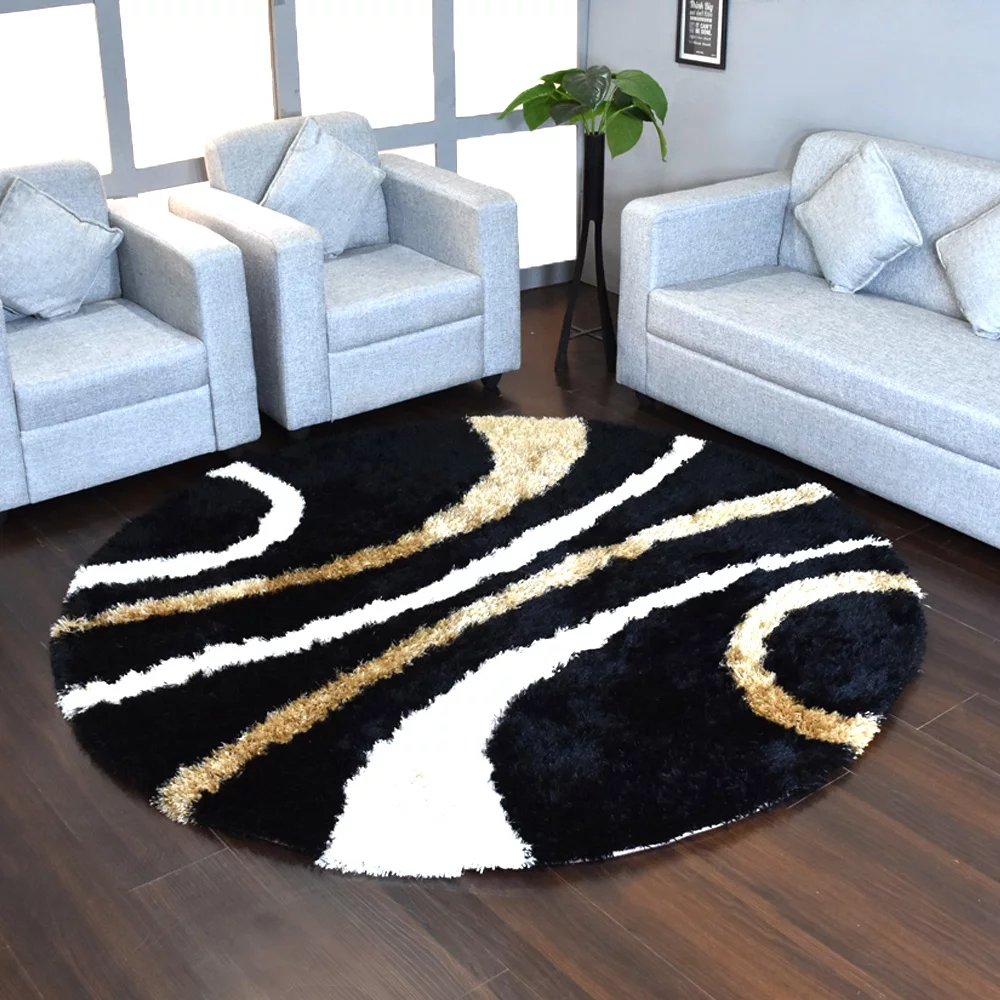 RUGSOTIC CARPETS HAND TUFTED SHAG POLYESTER ECO-FRIENDLY AREA RUGS - 8'x8', Round, Black, Plain Solid Design, High Pile Thick Handmade Anti Skid Area Rugs for Living Room, Bed Room K00111