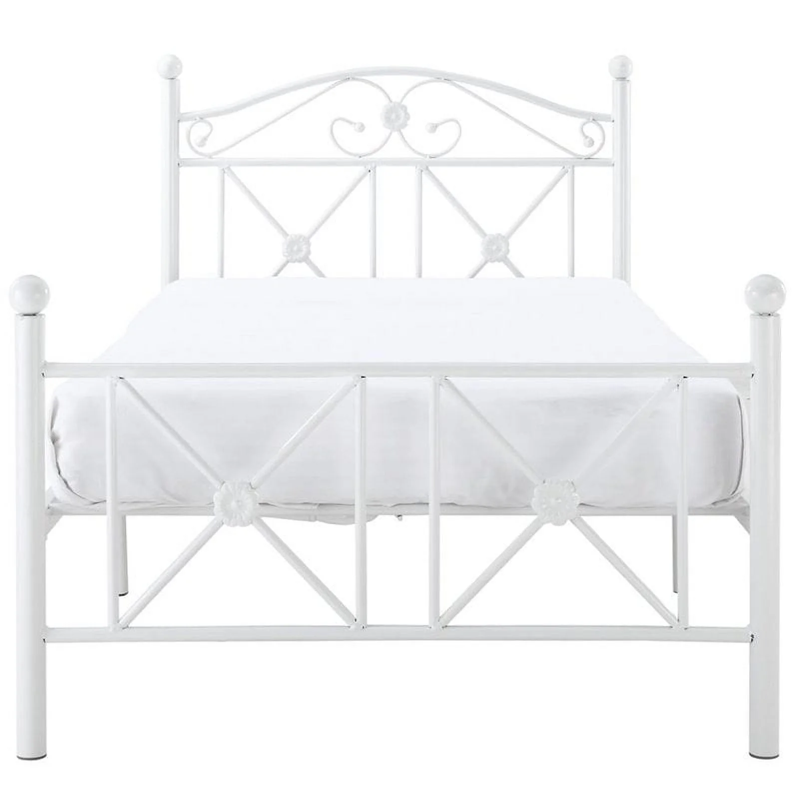 Roseberry Kids Farmhouse Metal Twin Bed with Lattice Work Header in White