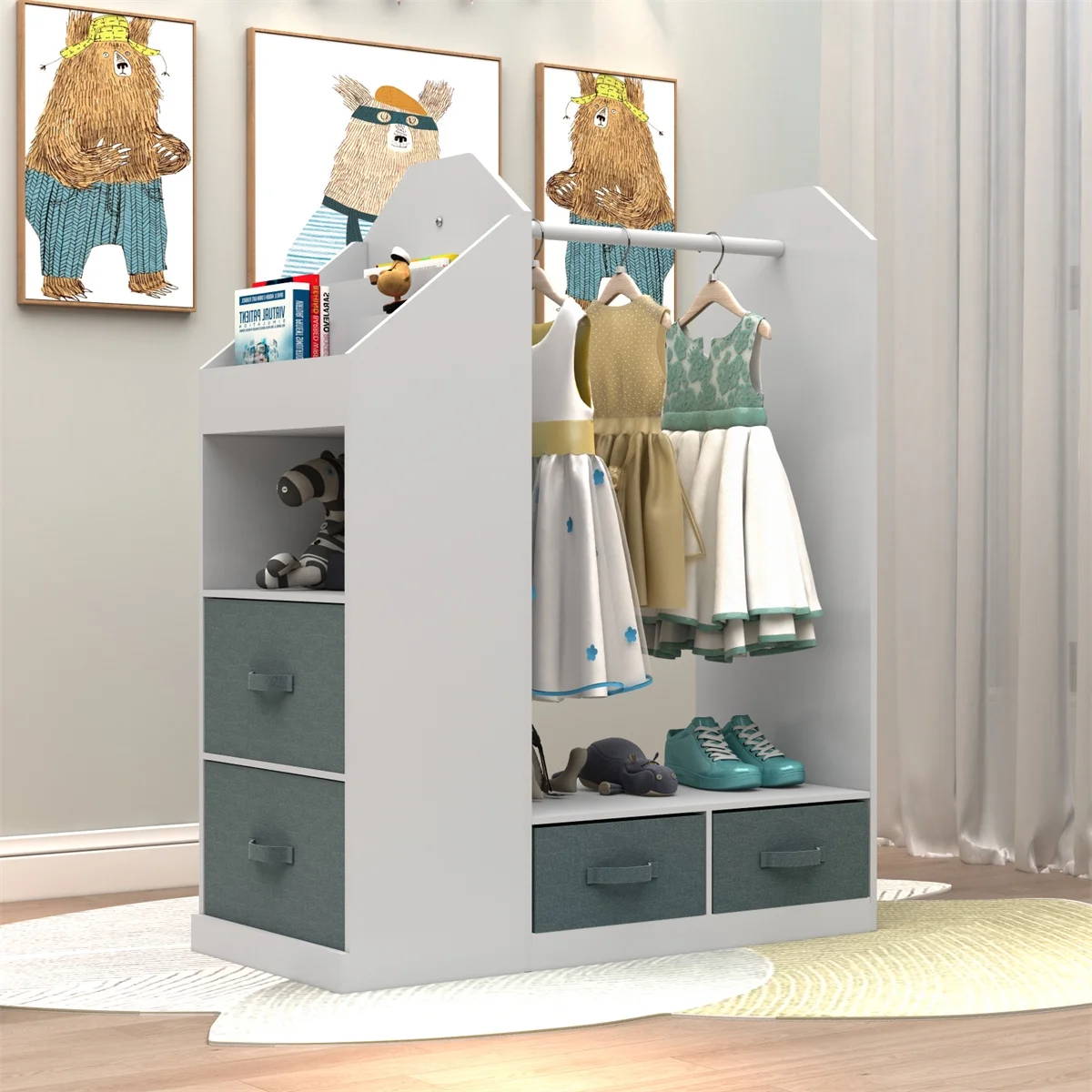 33.6'' Wide Kids Armoire with Mirror Girls White Dressers