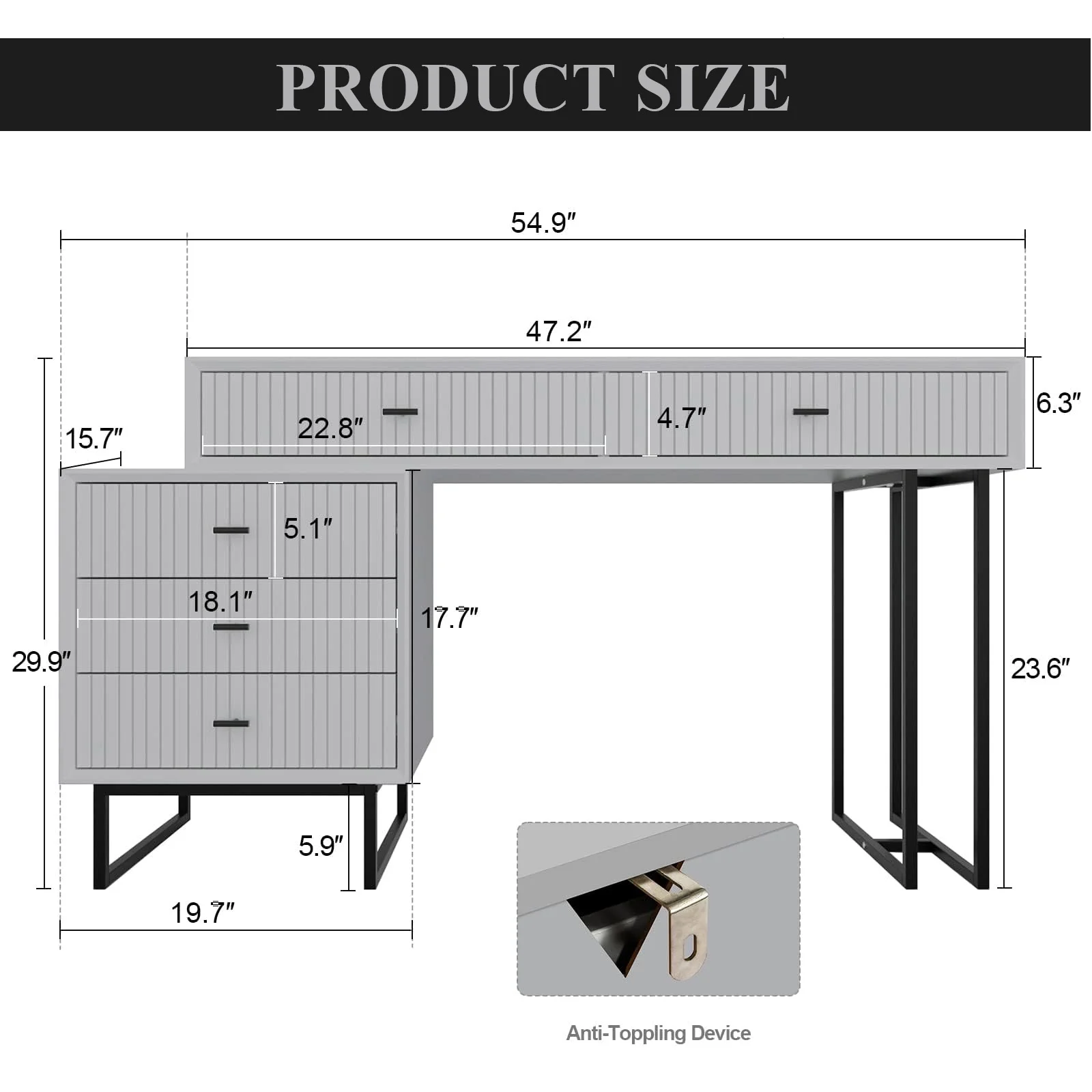 Makeup Vanity Desk Set with Drawers, Large Modern Makeup Dressing Table Bedroom Vanity Sets Storage Dresser Furniture Set, Gray