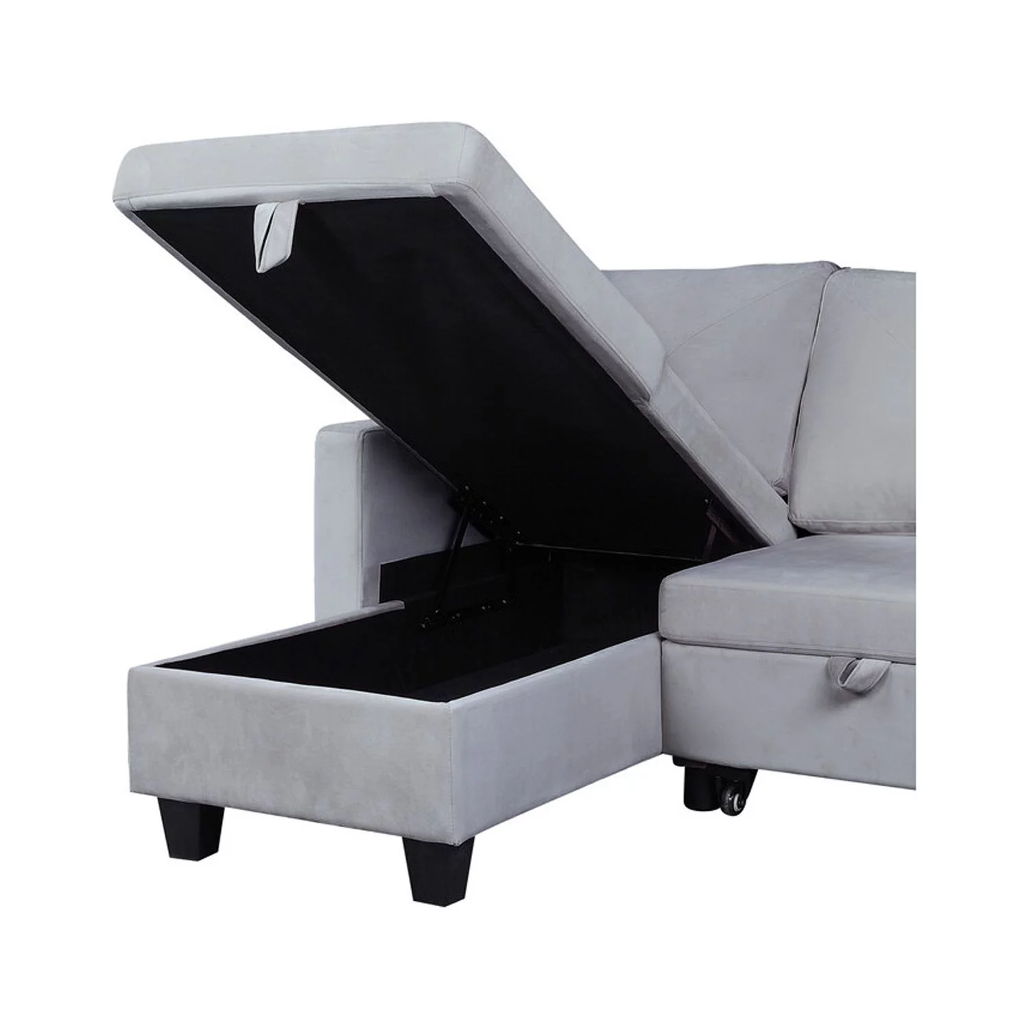 Lilola Home Nova Velvet Reversible Sleeper Sectional with Storage in Light Gray