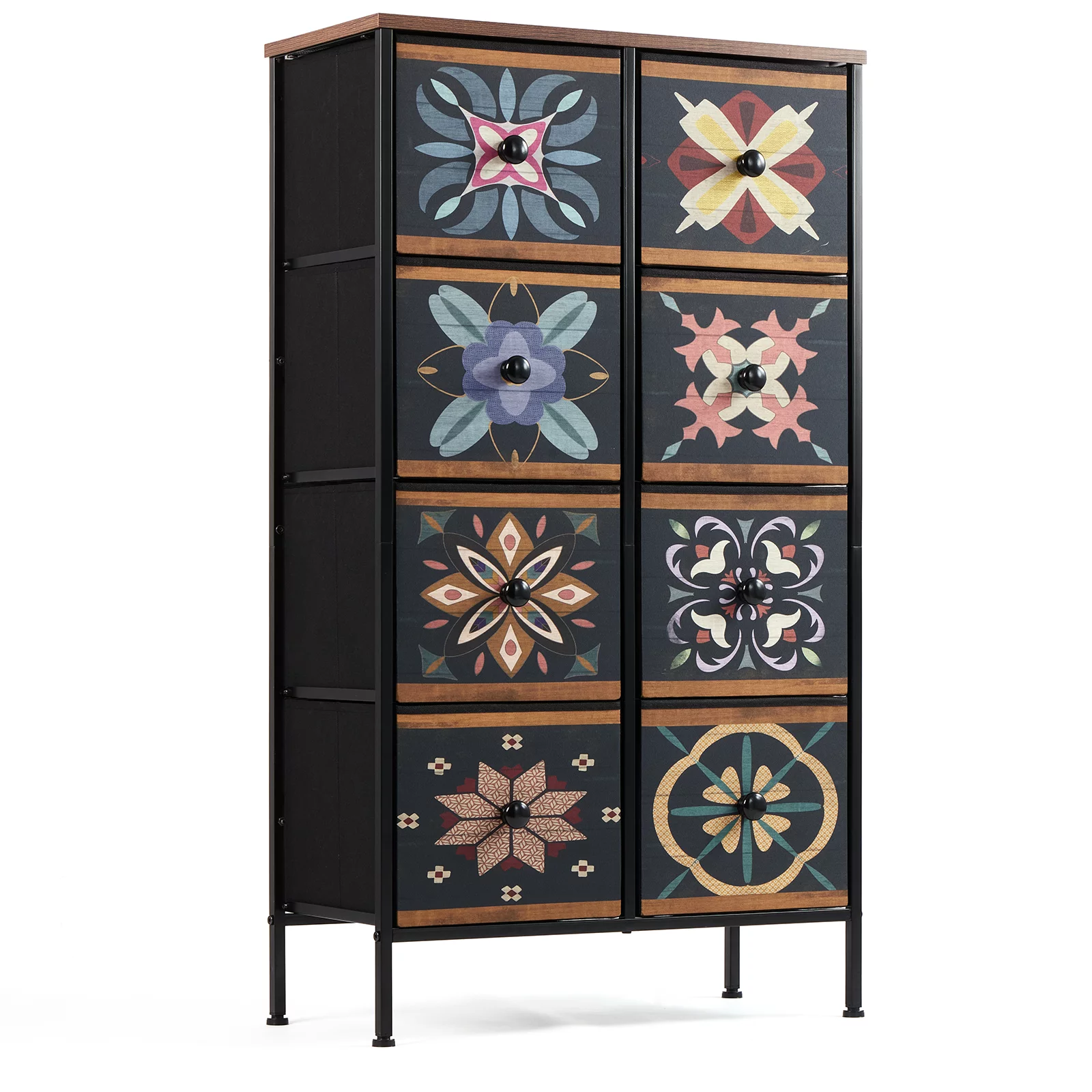 EnHomee 8 Drawer Bedroom Dresser, Bedroom Furniture Tall Dressers & Chests of Drawers with Unique Pattern for Closet Slim Doubel Dresser for Bedroom ,Colorful