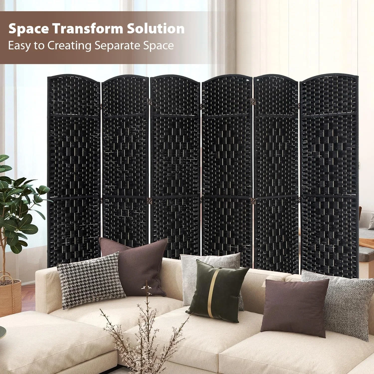 Dkelincs 6 Panel Room Divider Portable Folding Privacy Screen Wooden Partition Screen, Black