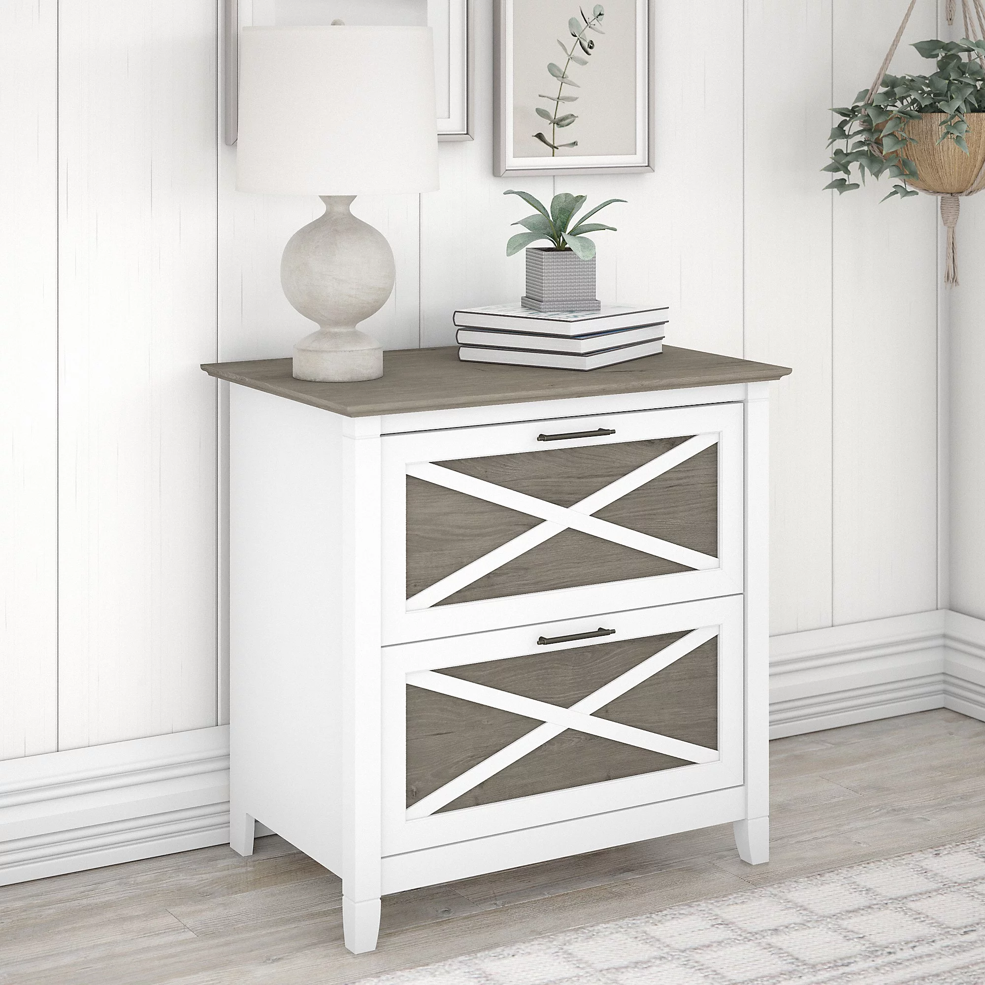 Bush Furniture Key West Lateral File Cabinet, 2 Drawer, Pure White & Shiplap Gray
