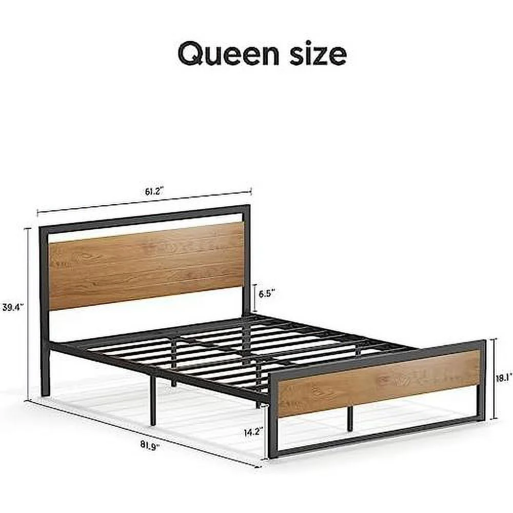 Queen Size Bed Frame Steady Steel Platform With Wood Headboard/Footboard (Queen Size)