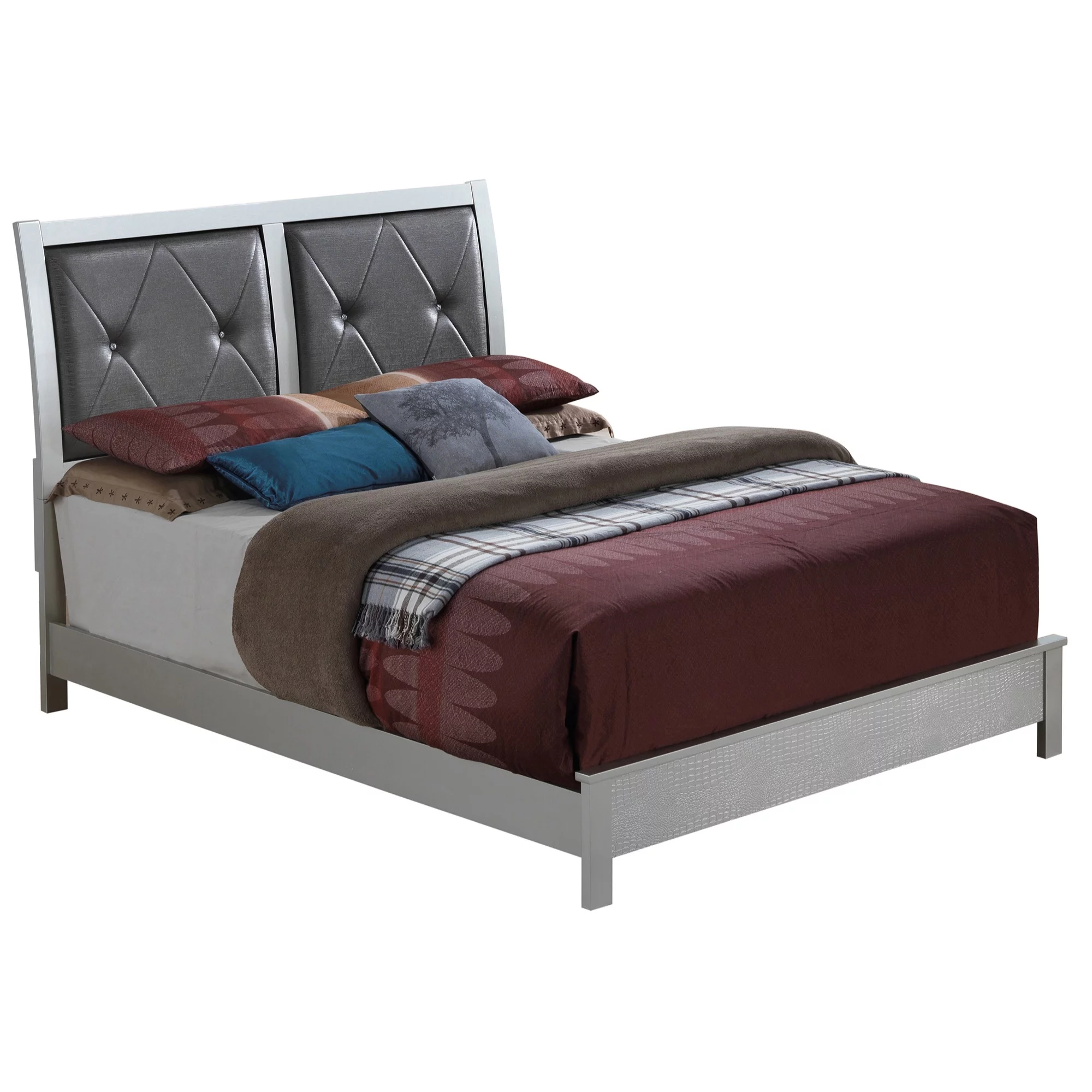 Passion Furniture  Glades Panel Beds, Silver & Champagne - Queen Size