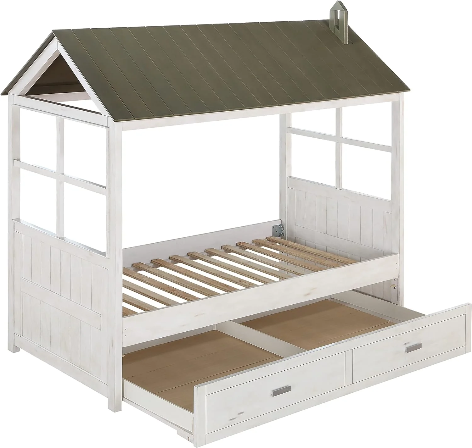 Tree House II Trundle In Weathered White Washed Gray