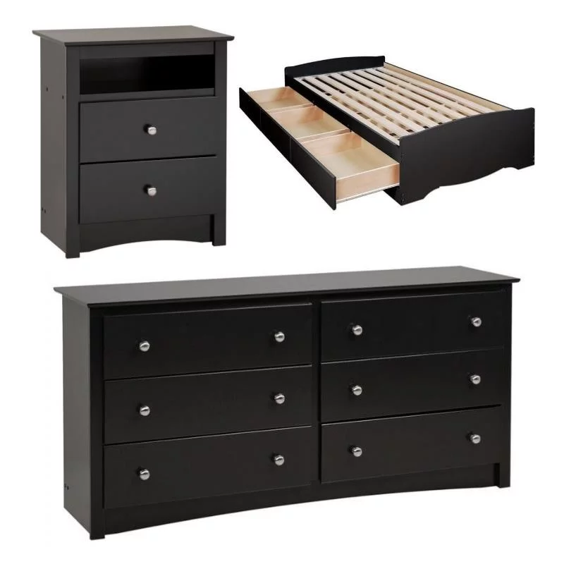 Home Square 3-Piece Set with Twin Storage Bed Double Dresser & Tall Night Stand