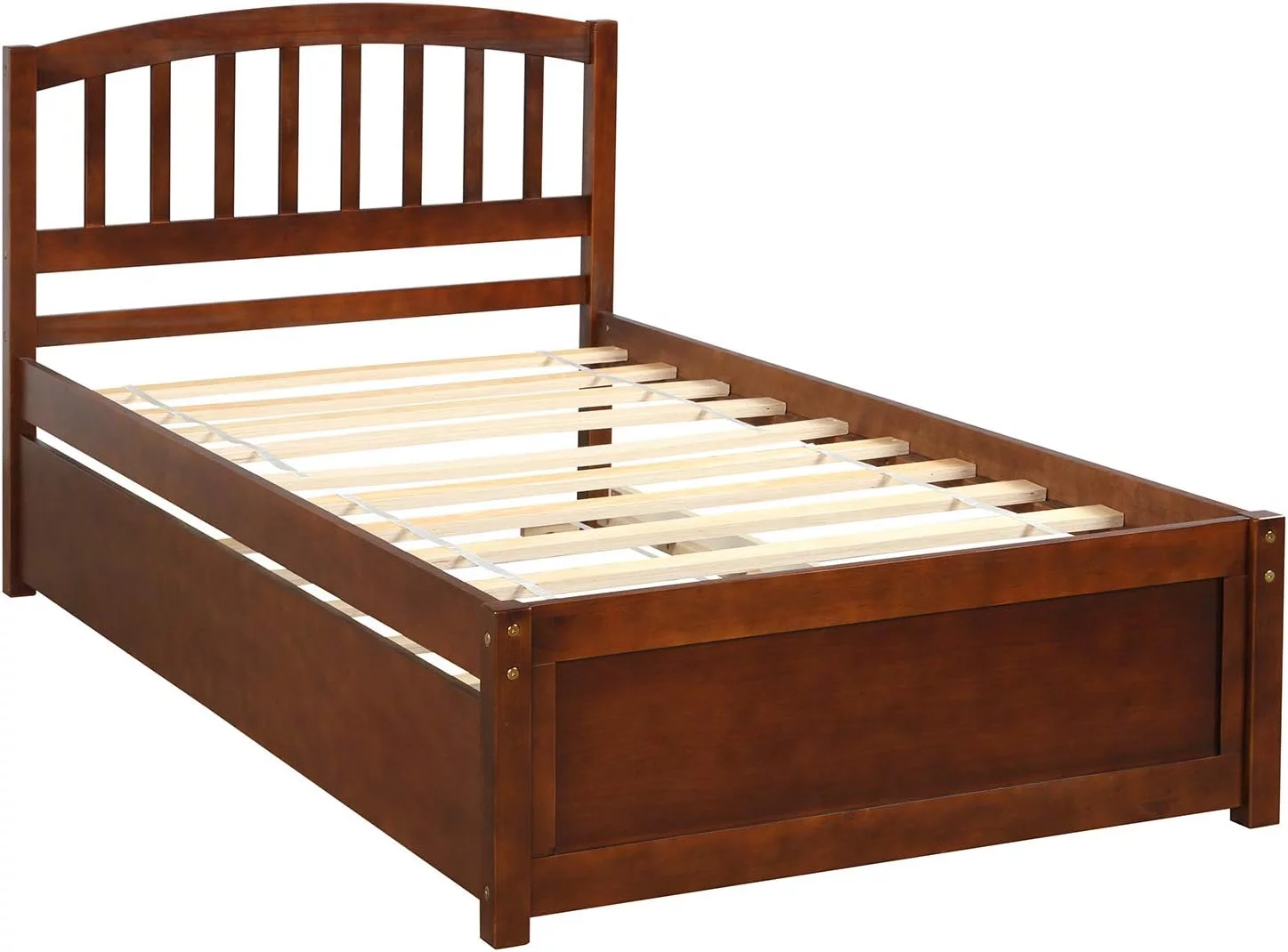 Bed Frame, Bed With Trundle, Platform Bed With Pull Out Trundle, Wood Bed Frame With Headboard For Kids Teens Boys Girls Adults, No Box Spring Needed, Easy Assembly, Walnut