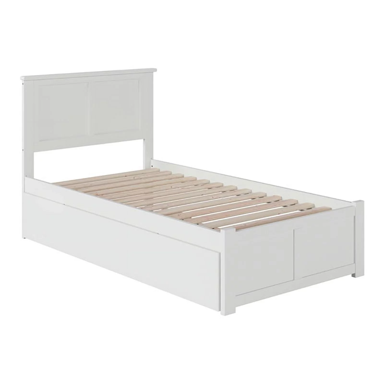 Roseberry Kids Farmhouse Solid Wood Twin Platform Bed with Twin Trundle in White