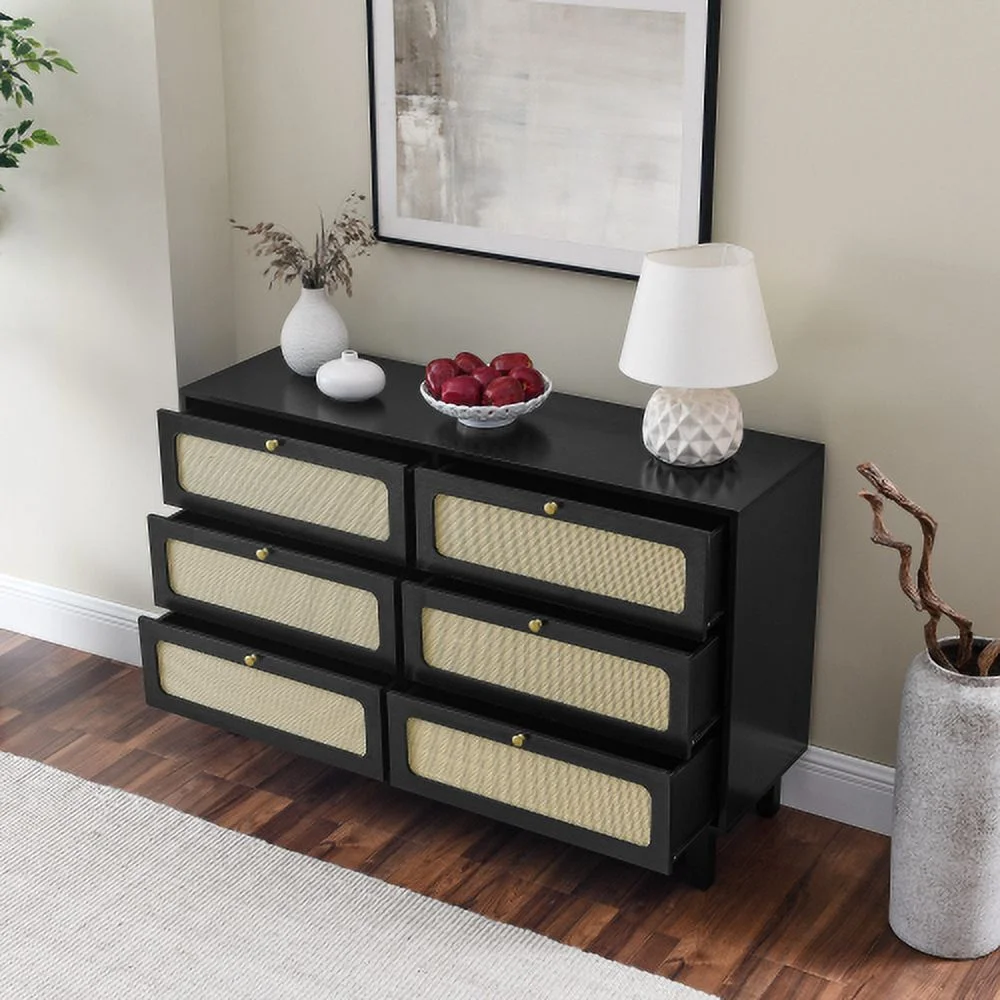 Drawer Bedroom Dresser, Wooden Antique Dresser, Tv Cabinet Bedroom Living Room Corridor Storage Dresser, Storage Box Drawer Cabinet, Six-Drawer Cabinet