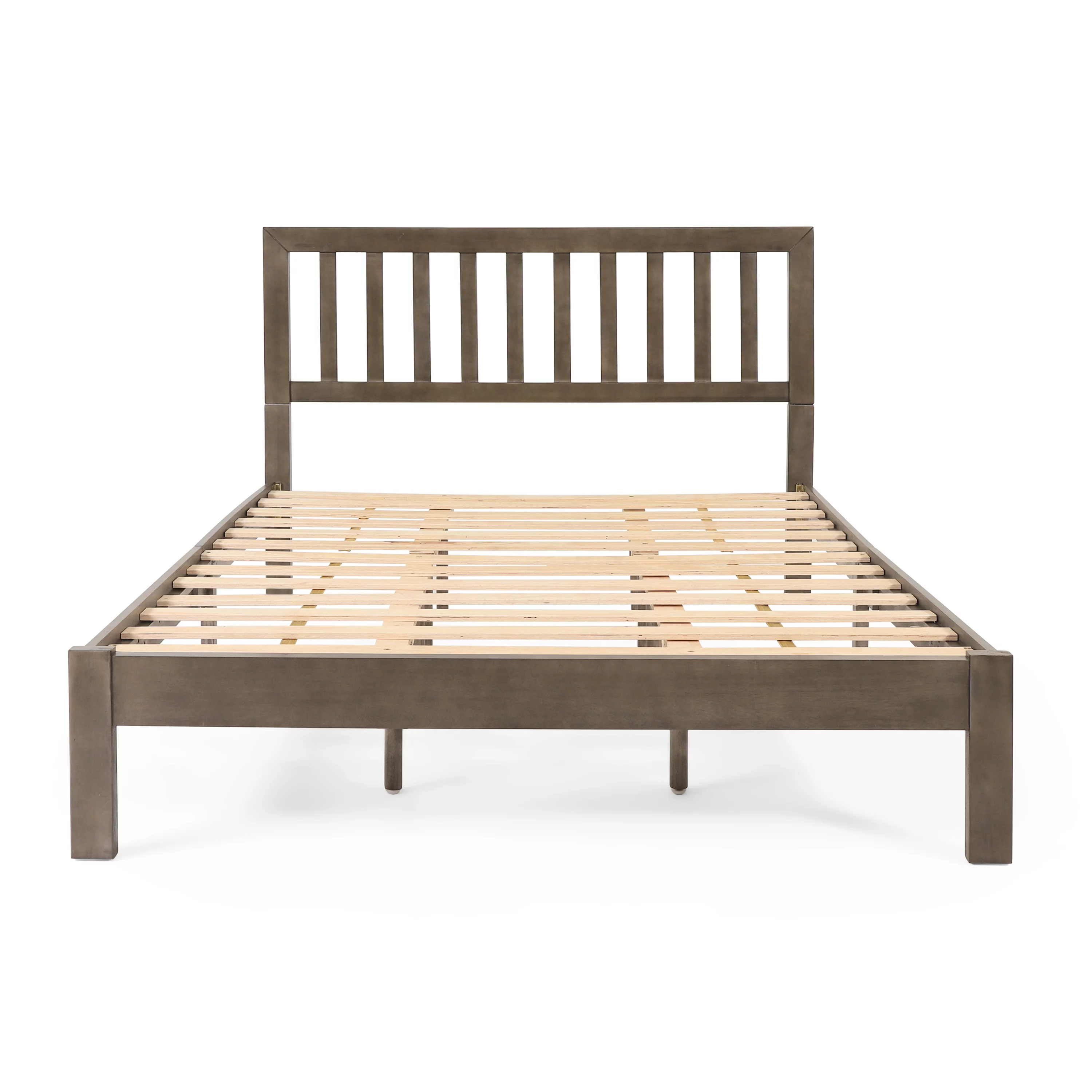 Noble House Vihaan Modern Farmhouse Acacia Wood Queen Bed Platform, Gray