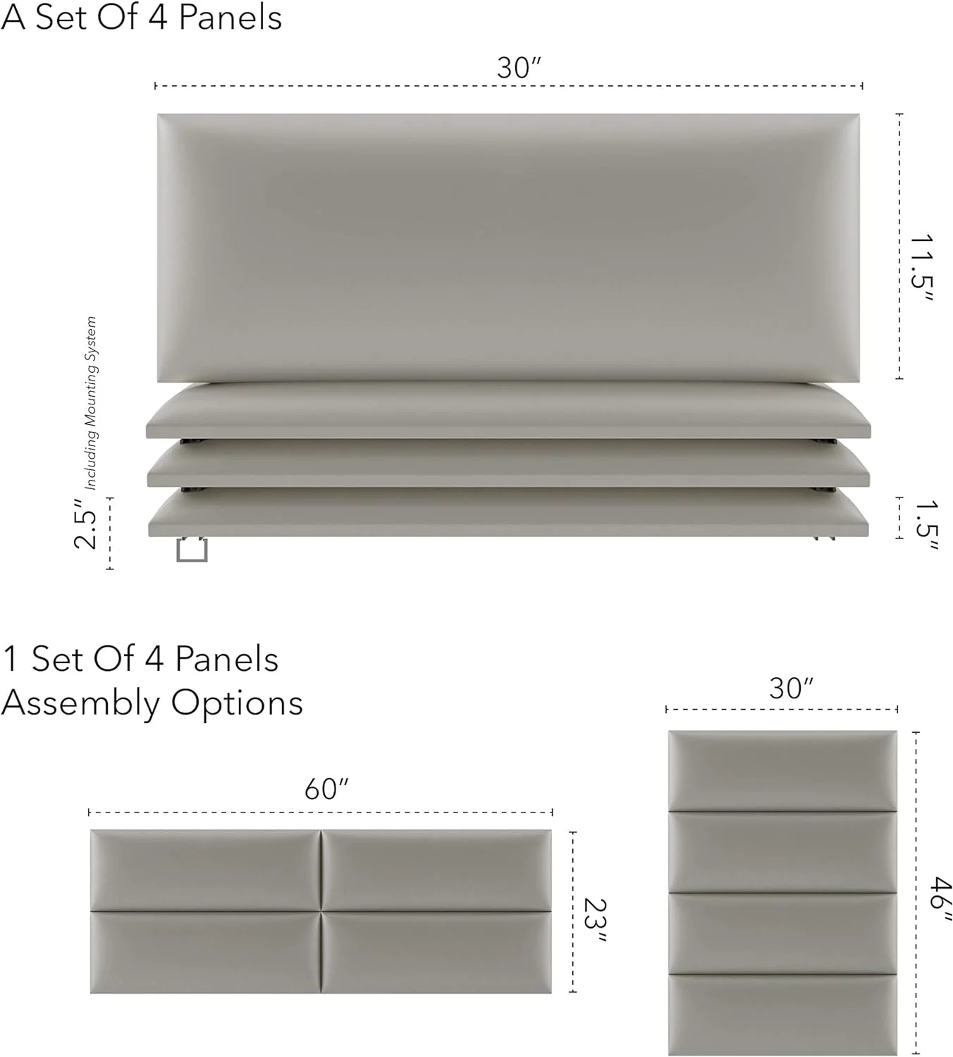 Upholstered Headboards - Accent Wall Panels - Metallic Neutral Champagne - Queen/Full - Set Of 4 Panels (Each Individual Panel 30