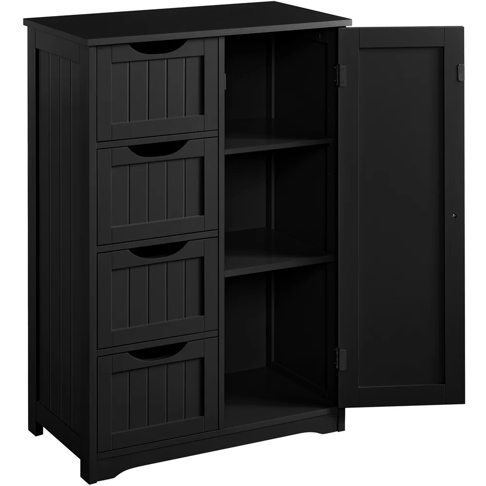 Topeakmart Wooden Cabinet 4 Drawers & Cupboard Storage Unit Hallway/Floor Cabinet, Black
