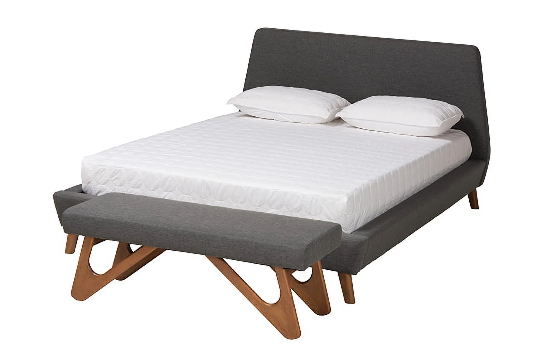 Baxton Studio Sinclaire Mid-Century Modern Transitional Dark Grey Fabric Upholstered Queen Size 2-Piece Bedroom Set