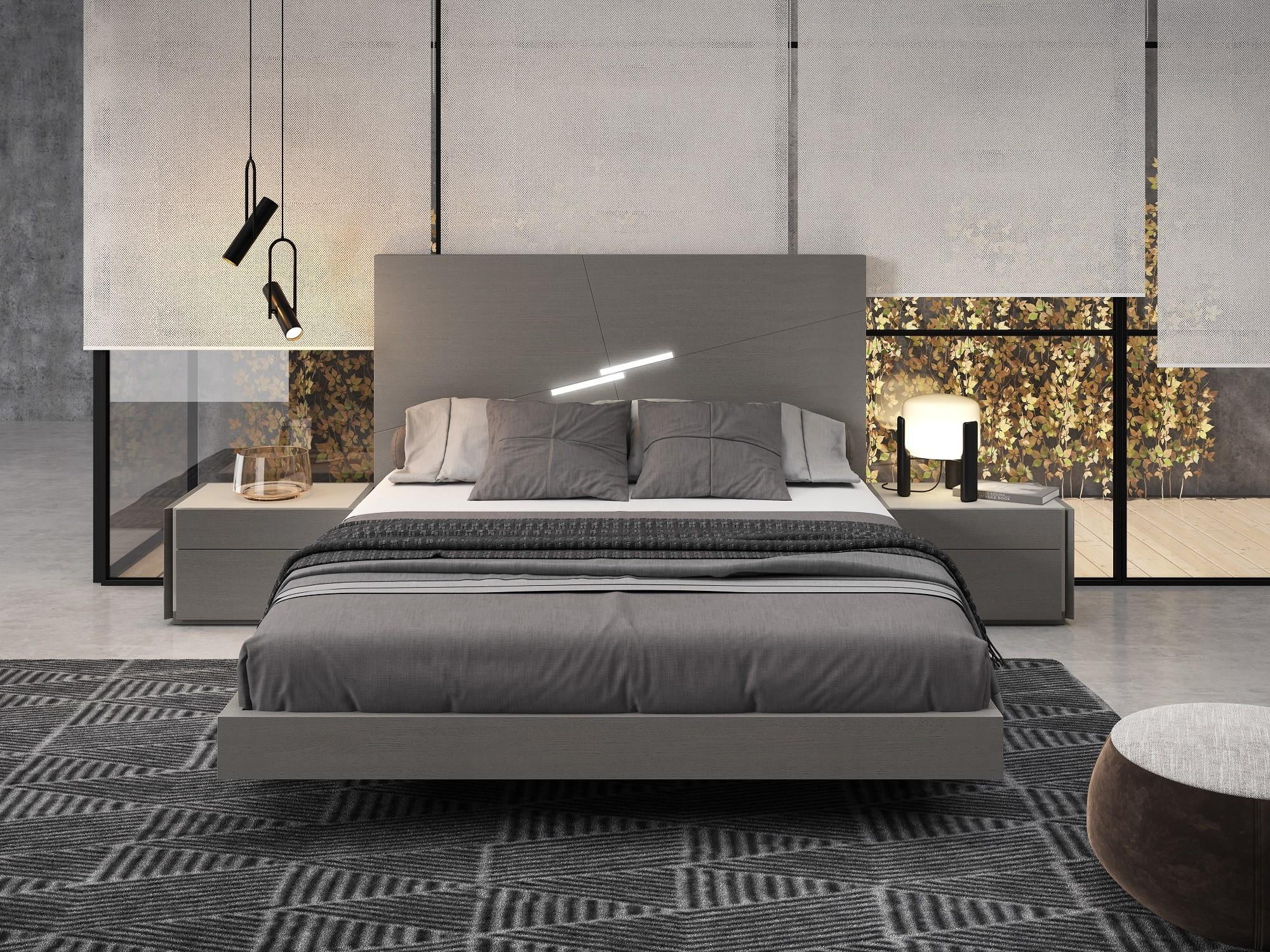 Grey Finish W/ High Gloss Accents King Bedroom Set 5Pcs Contemporary J&M Faro