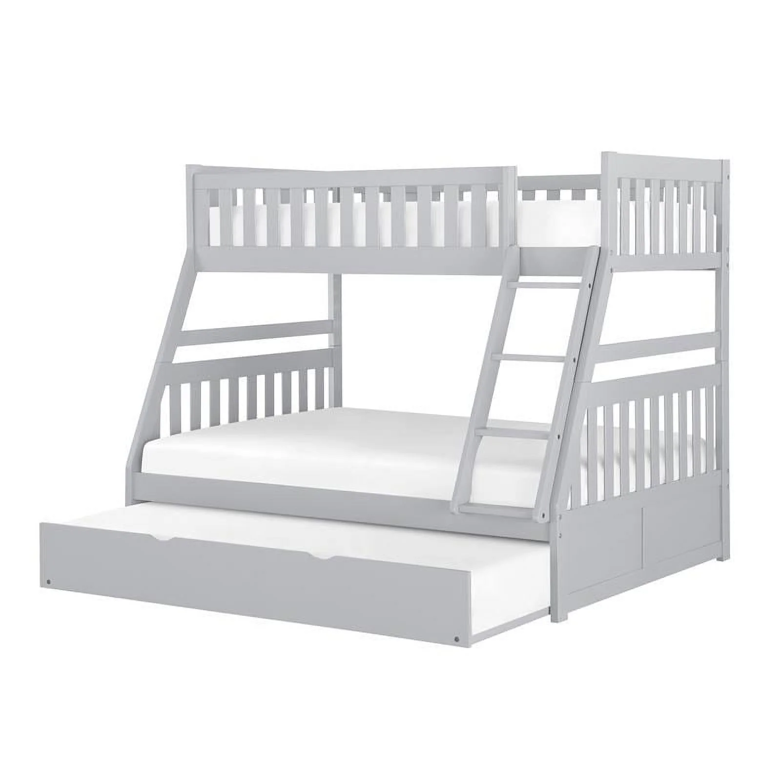 Pemberly Row Transitional Wood Twin over Full Bunk Bed with Trundle Bed in Gray