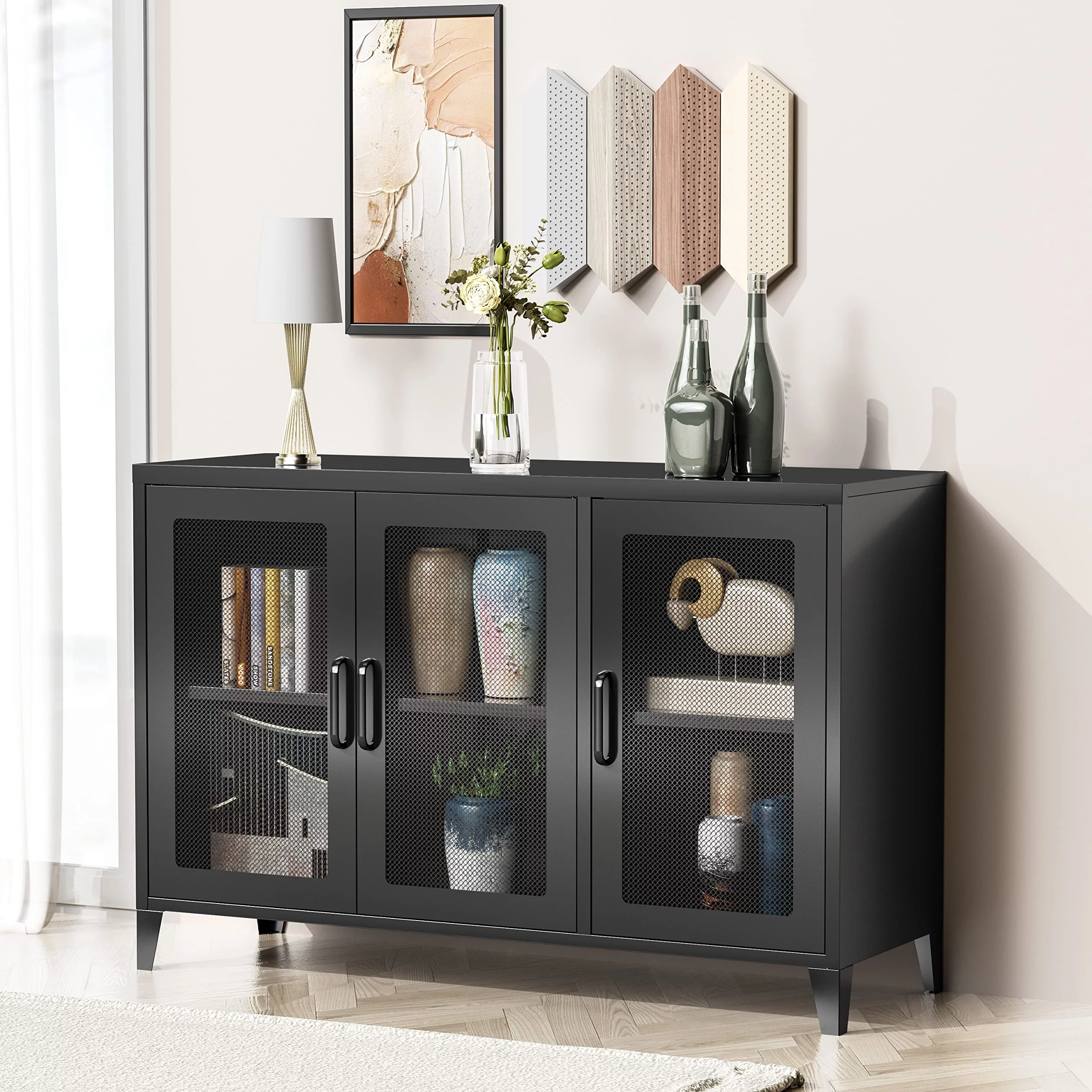 Fesbos Kitchen Buffet Server Table Accent Sideboard Cupboard Server Buffet Console Table with Doors Cabinet