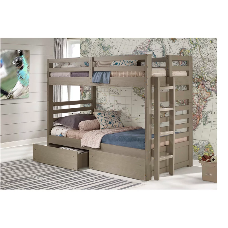 My Bed Now Everest Twin-over-Twin 2-Drawer Wood Bunk Bed with Ladder in Brown