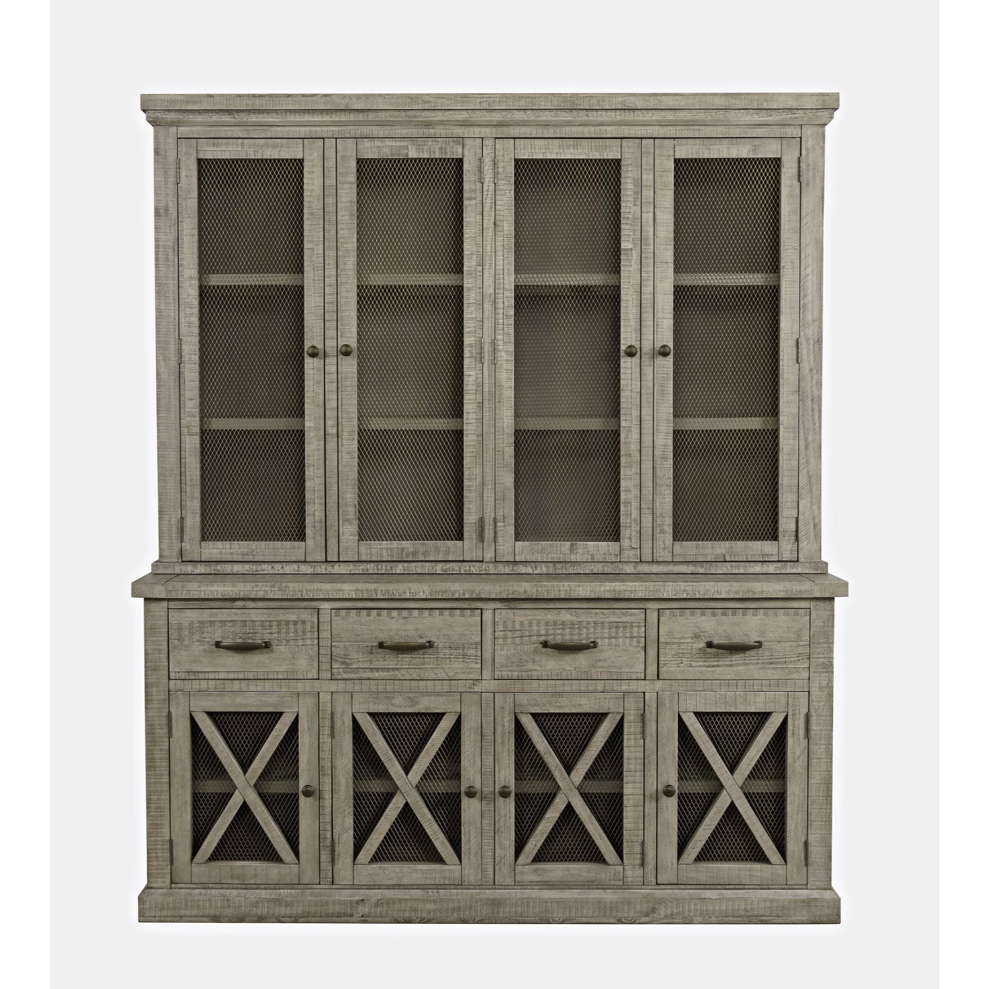 Jofran Telluride Rustic Distressed Pine Sideboard Buffet Hutch with LED Lights
