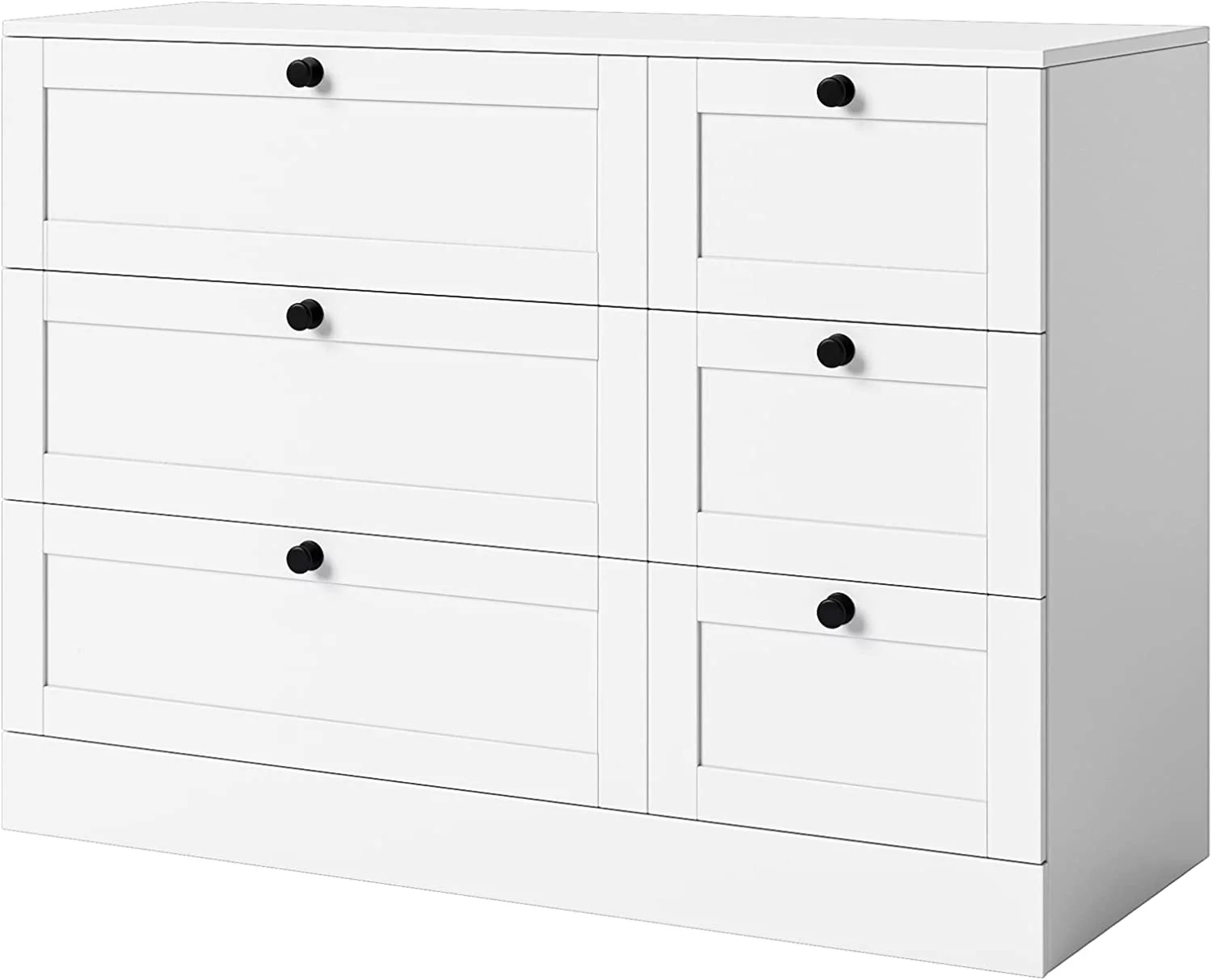 6 Drawer Dresser, Modern Dresser Chest with Wide Drawer Organizer, Chest of Drawers, Wood Dresser for Bedroom, Living Room, Closet, White