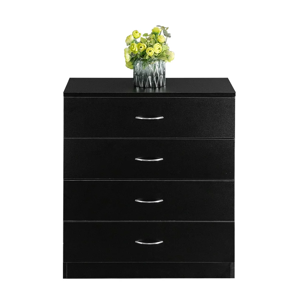 FCH Wood Dresser with 4-Drawer, Storage Chest Black