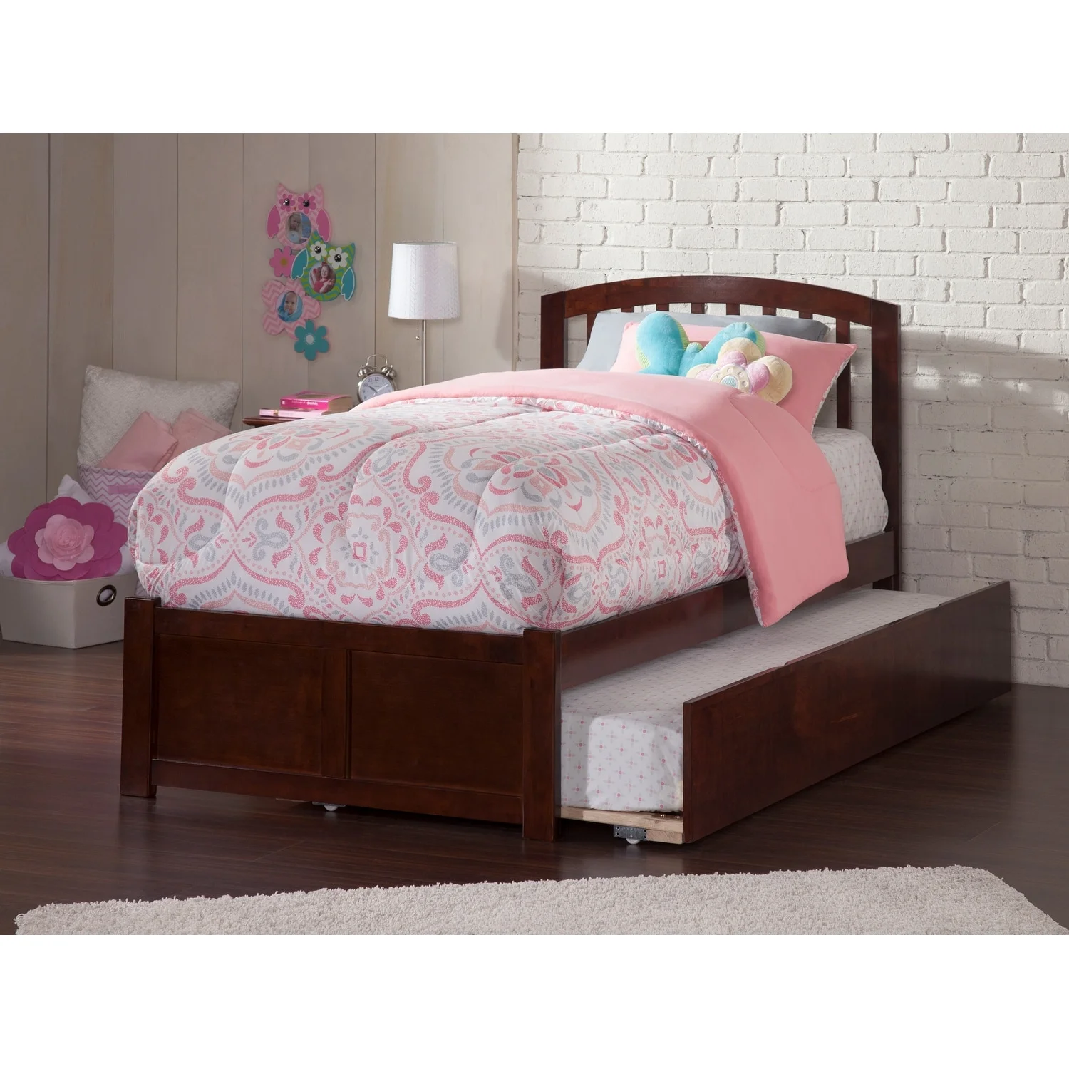 AFI Richmond Twin Platform Bed with Footboard and Twin Trundle in Walnut