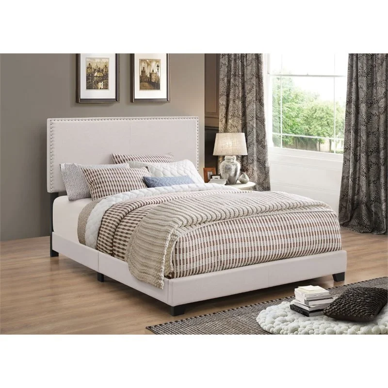 Bowery Hill Modern King Upholstered with Nailhead Trim Bed in Fog