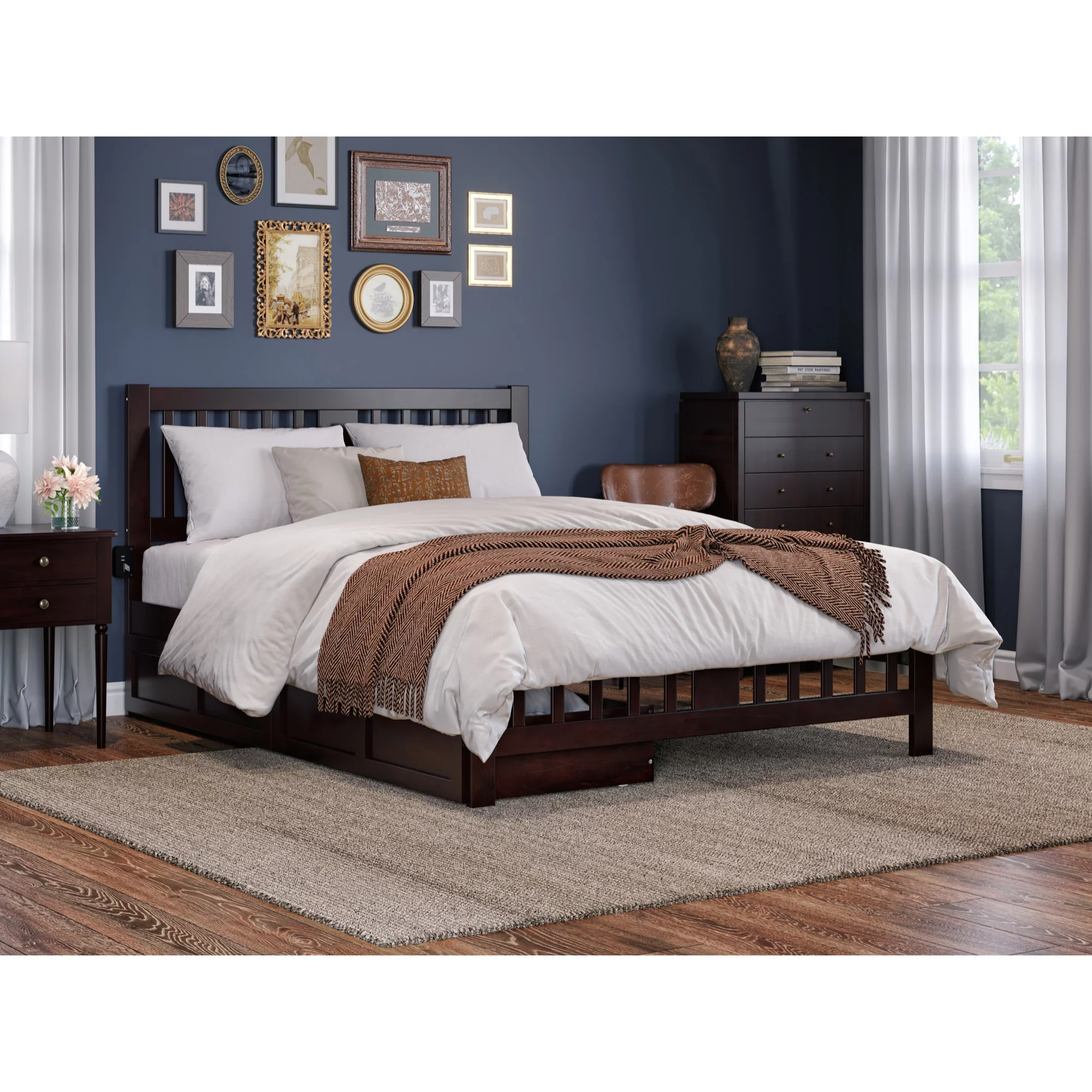 AFI Tahoe Solid Wood Queen Bed with Footboard and 2 Drawers in Espresso