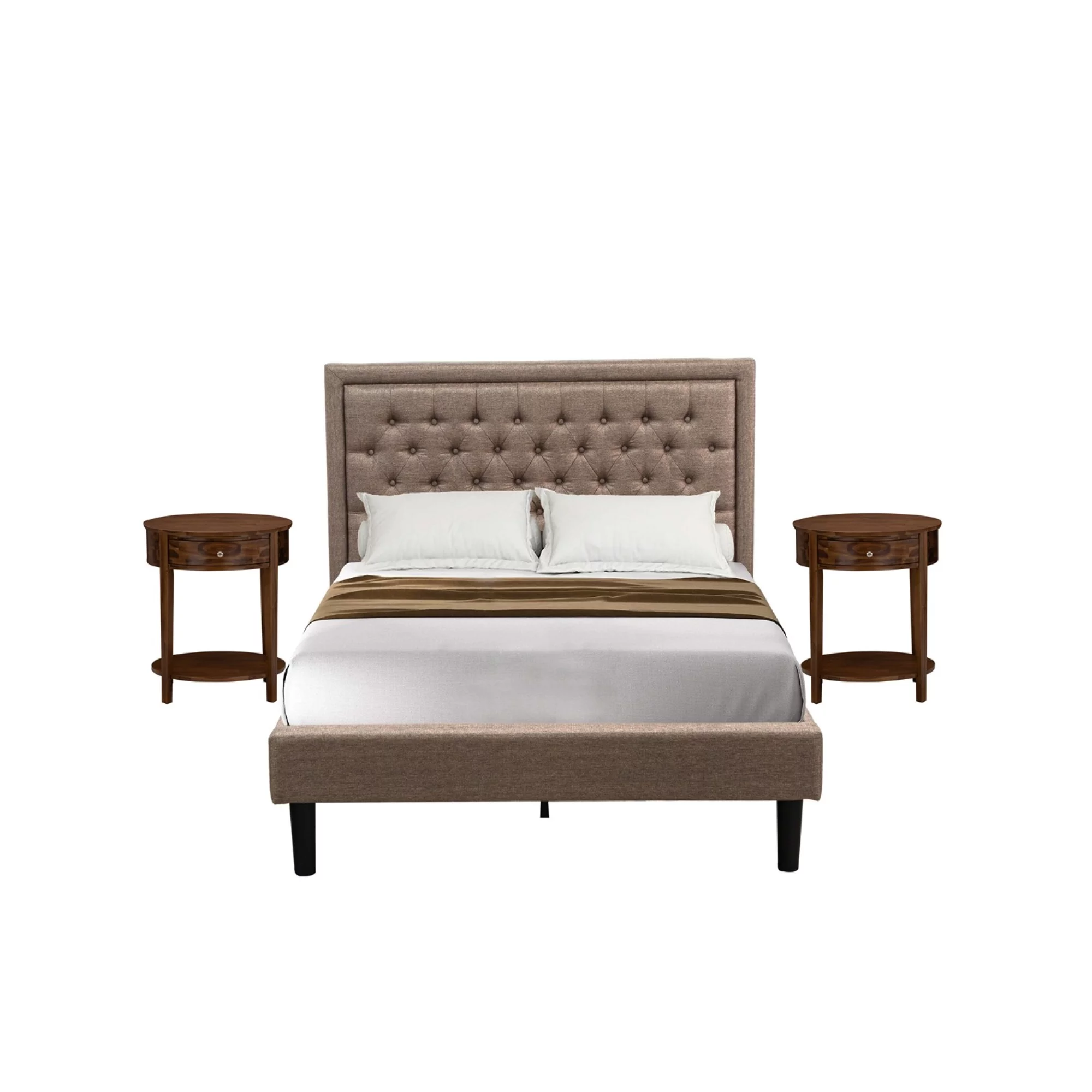 East West Furniture Kendall 3-Piece Wood Full Bedroom Set in Brown/Walnut