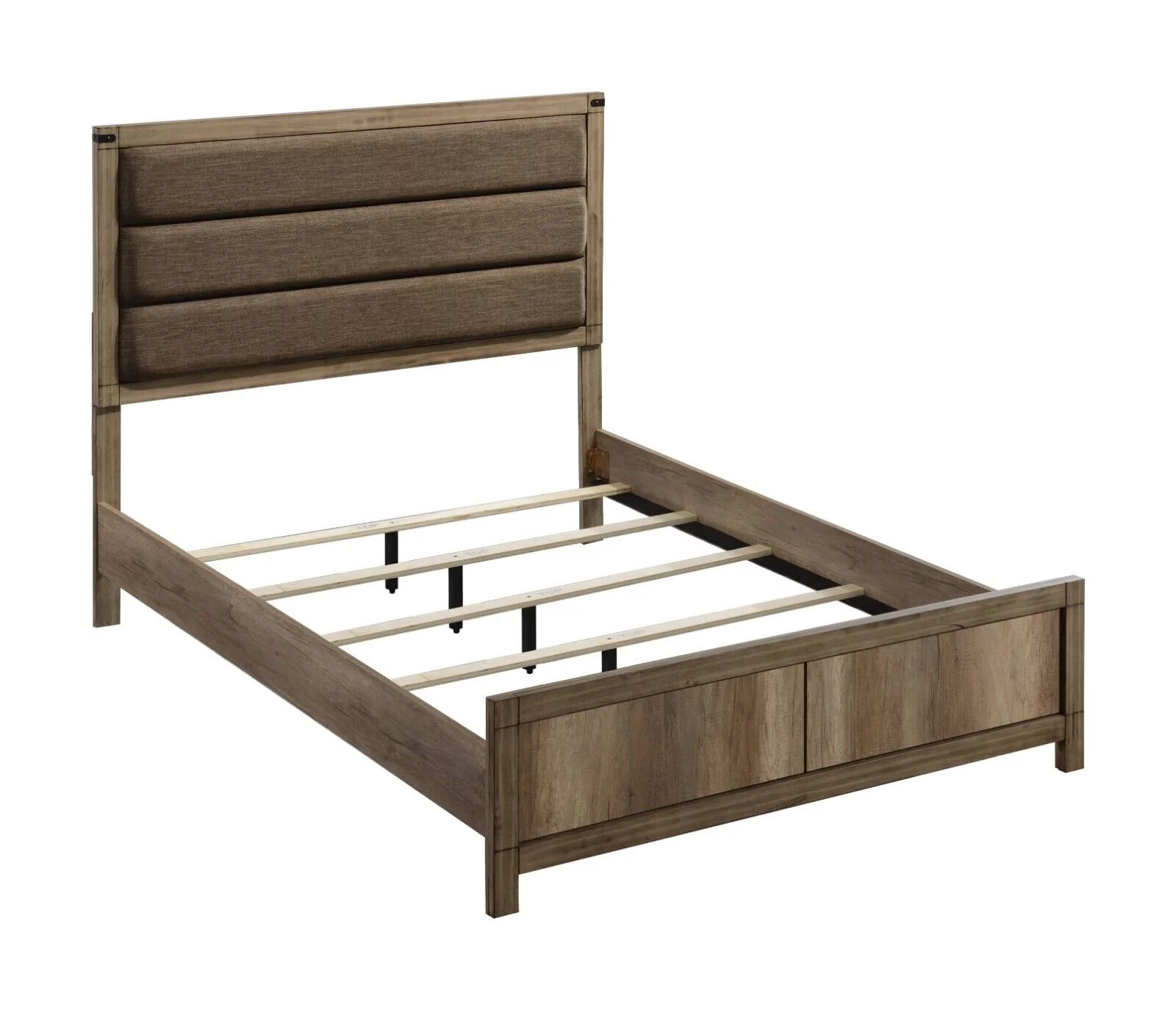 Contemporary 1pc Full Size Upholstered Panel Bed Light Brown Wood Finish Bedroom Furniture