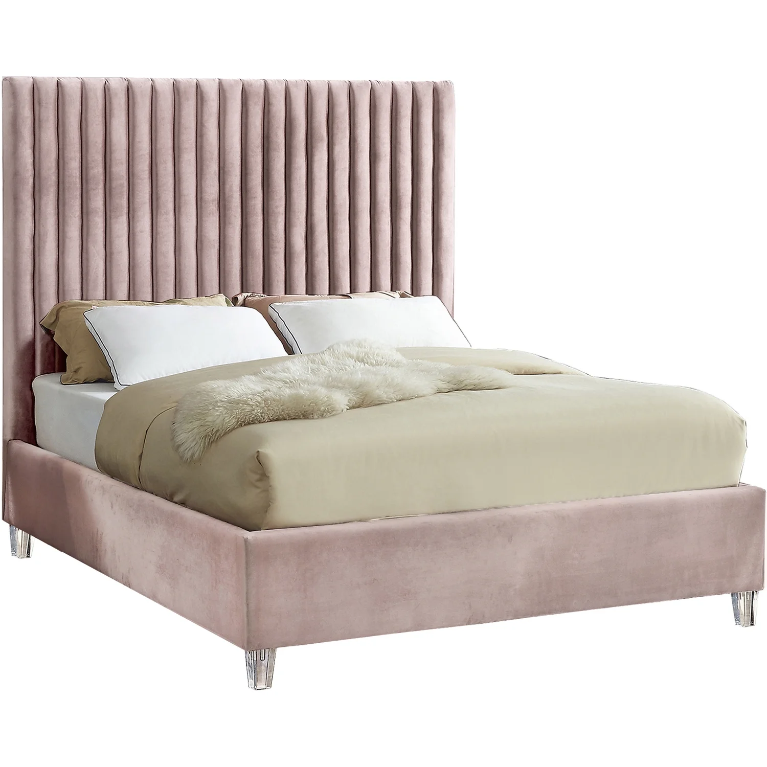 Homestock Modern Muse Pink Velvet King Bed
