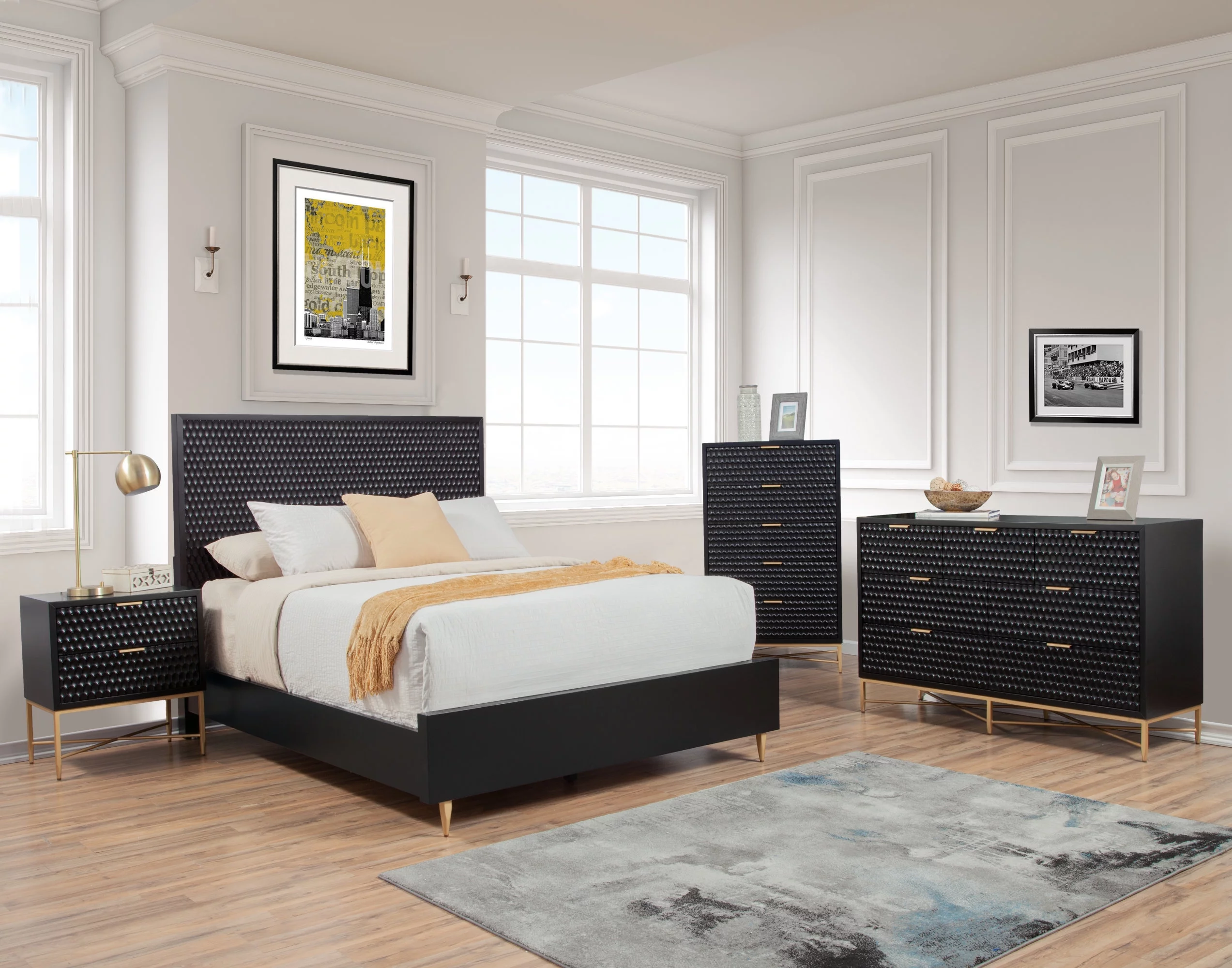 Origins by Alpine Black Pearl Seven Drawer Wood Dresser in Black