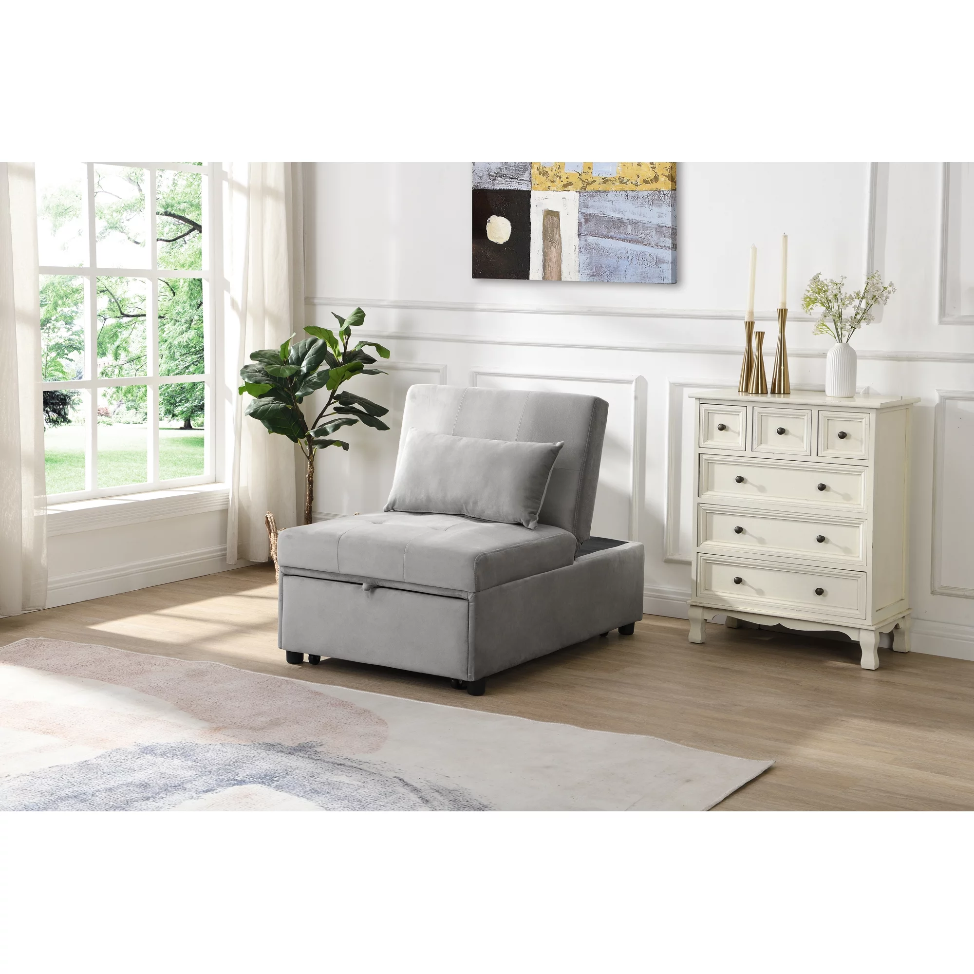 Folding Ottoman Sofa Bed Gray