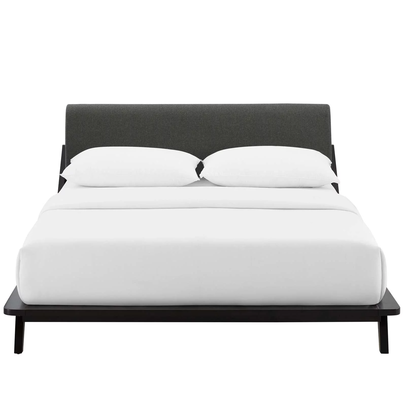 Modern Contemporary Urban Design Bedroom Queen Size Platform Bed Frame, Wood Fabric, Grey Gray Brown Natural