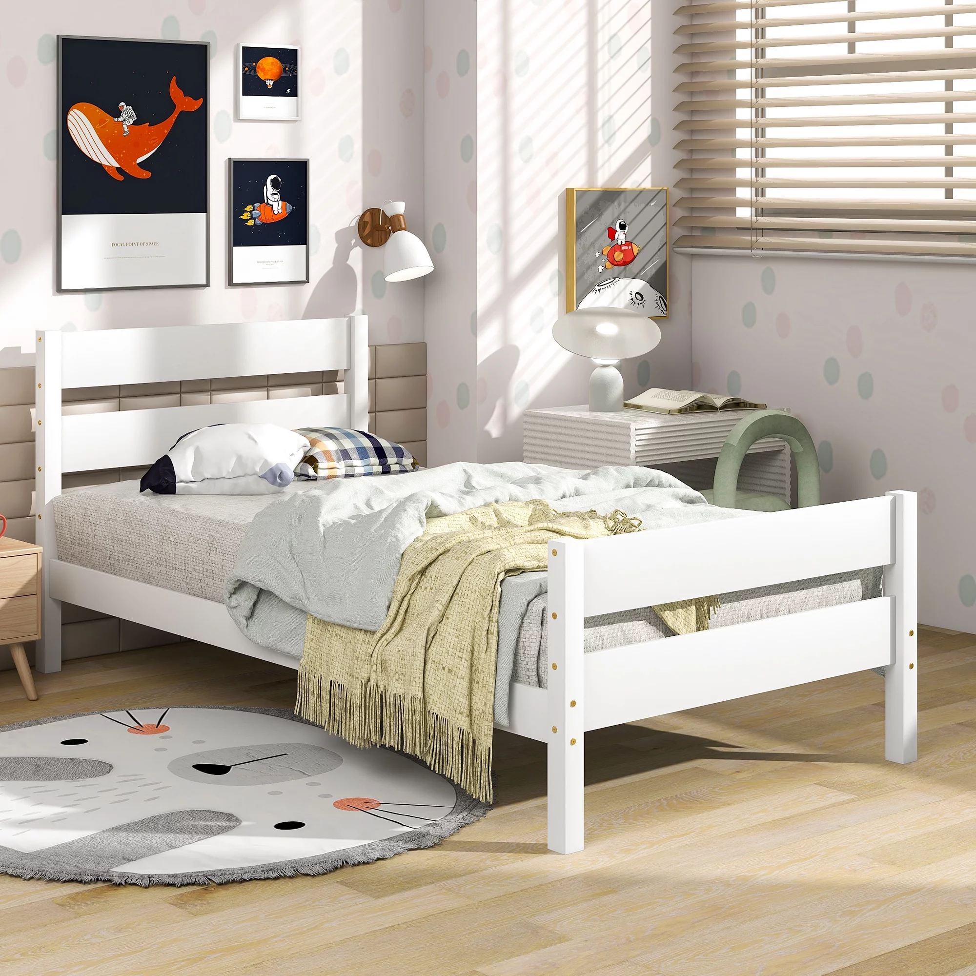 paproos Twin Wood Bed Frame, White Platform Mattress Foundation with Headboard & Footboard, Heavy Duty & Quick Assembly, Perfect for Kids/Teens/Adults