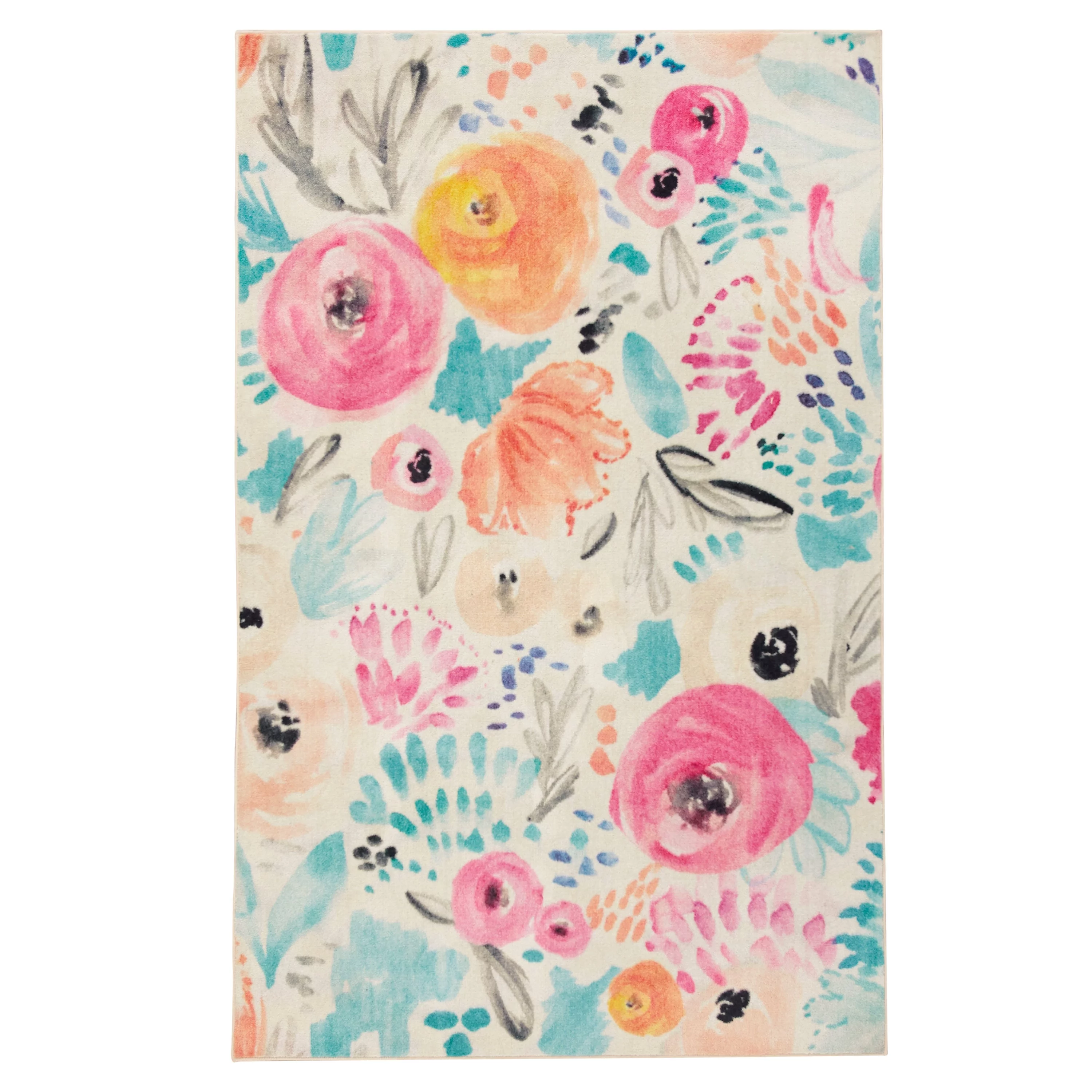 Mohawk Home Prismatic Watercolor Floral Multi Transitional Theme Kids Precision Printed Area Rug, 5'x8', Orange & Blue