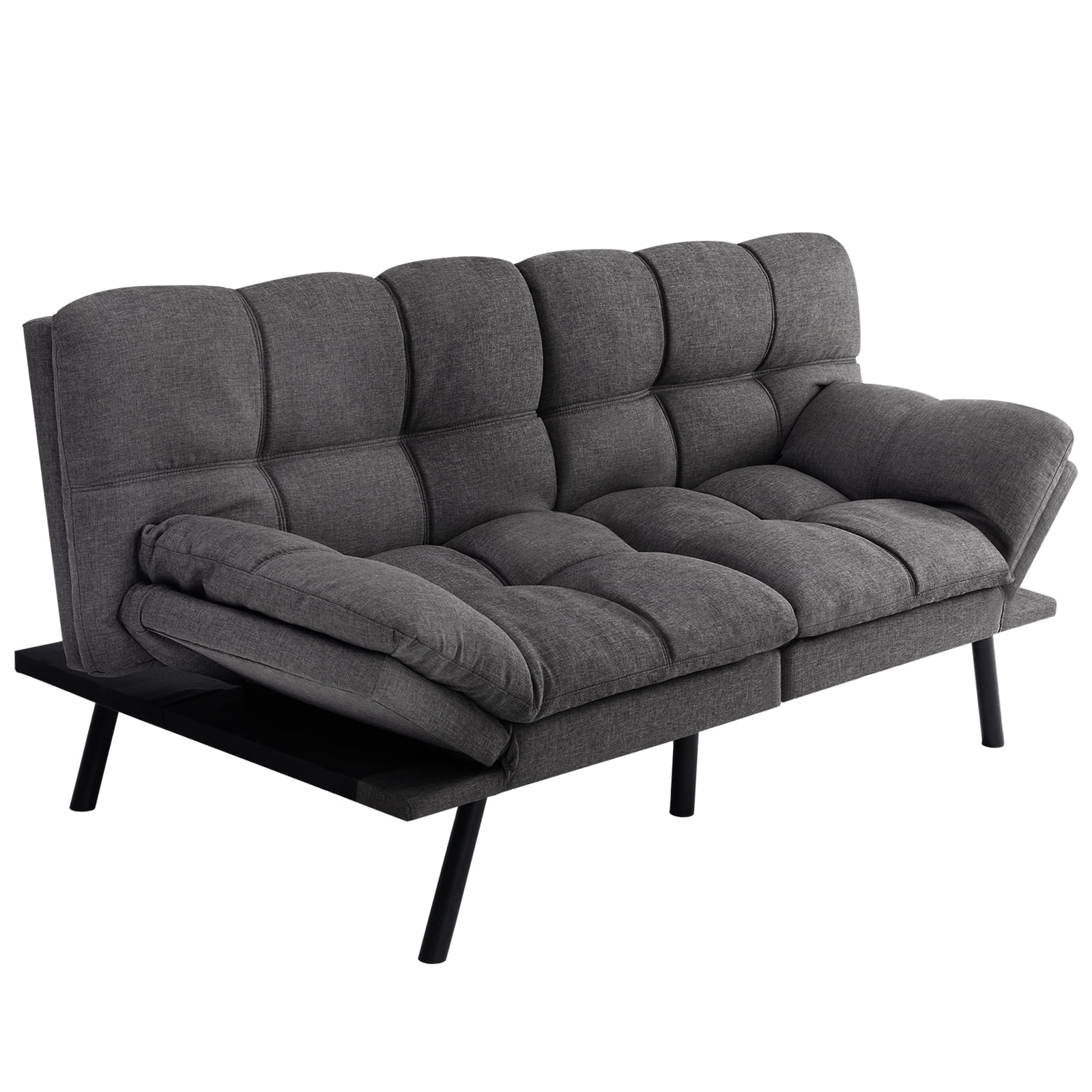 Stylish Futon Sofa Bed - Memory Foam Convertible Loveseat, Perfect Sleeper Convertible Futon Couch for Living Room, Lien Upholstery, Gray