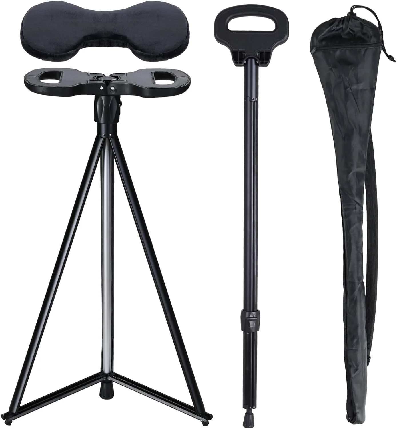 Portable Cane Seat Folding Walking Cane for Men & Women Sturdy Tripod Cane Stool Lightweight Balancing Mobility Aid Crutch Chair