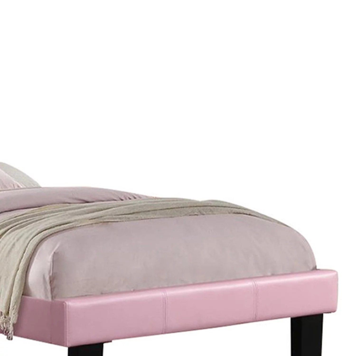 BenJara Silky And Sheeny Wooden Full Bed With Pink PU Tufted Head Board, Pink Finish-Color:Pink