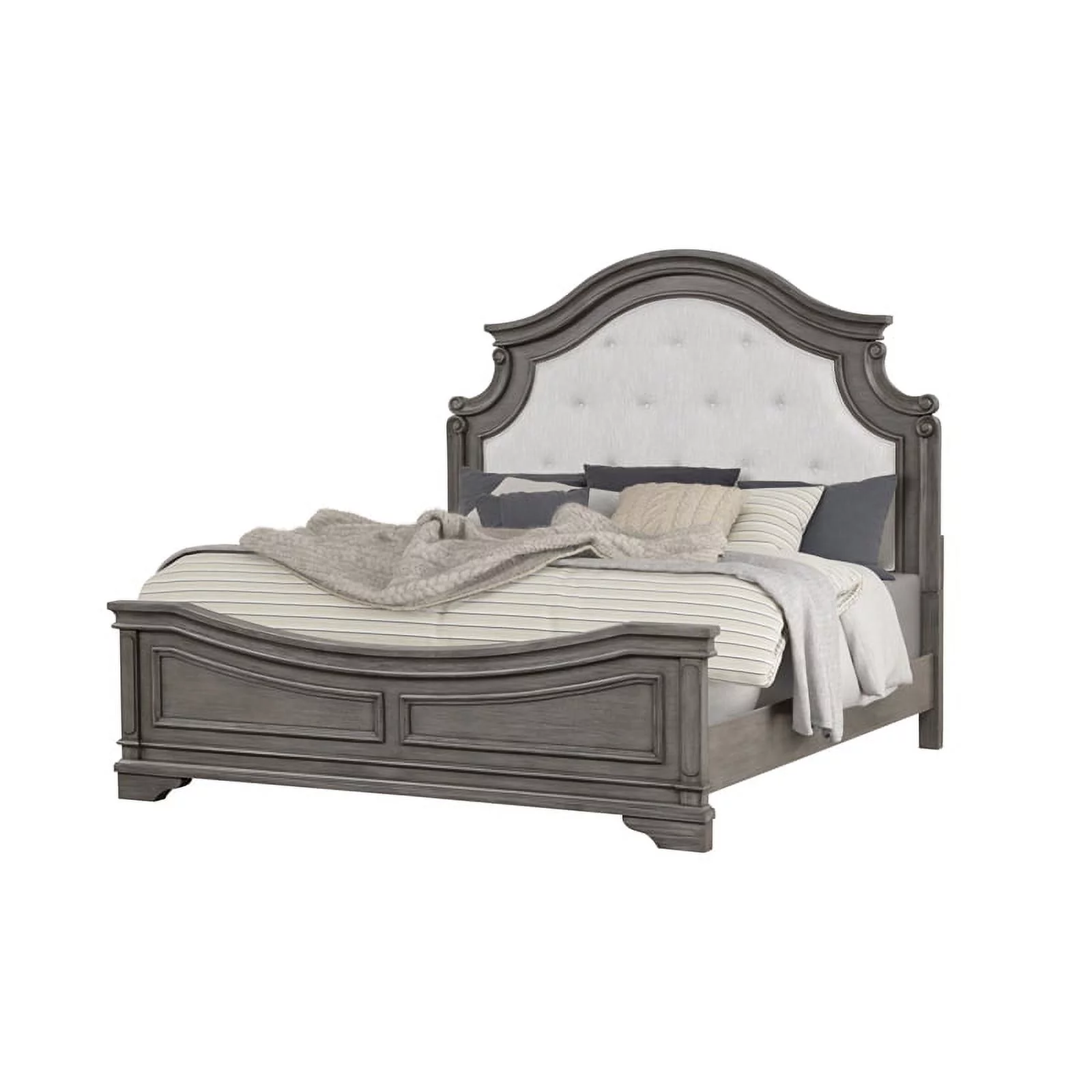 Pemberly Row Traditional Tufted King 5 Pc Bedroom Set Made with Wood in Gray