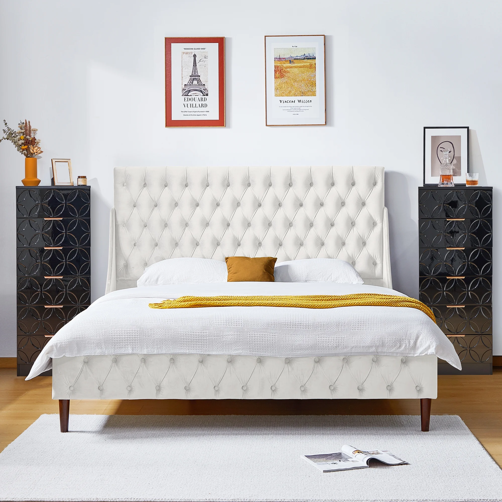 6 Drawer Dresser, Drawer Chest Wood Storage Drawer Chest with Wide Drawers and Metal Handles Black Dresser for Bedroom, Tall Chest of Drawers