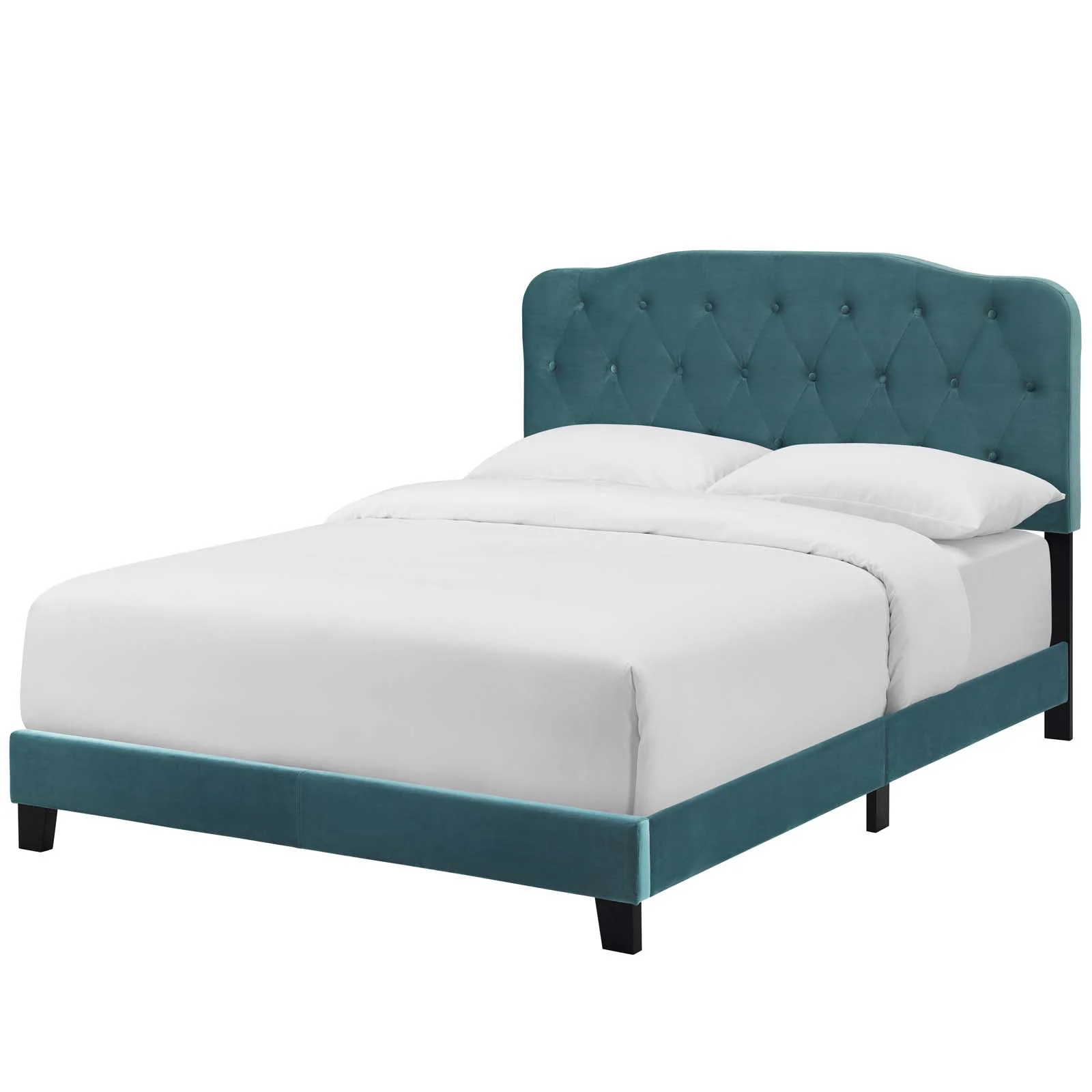 Contemporary Modern Urban Designer Bedroom Twin Size Bed Frame, Velvet Fabric, Blue, Box Spring Required