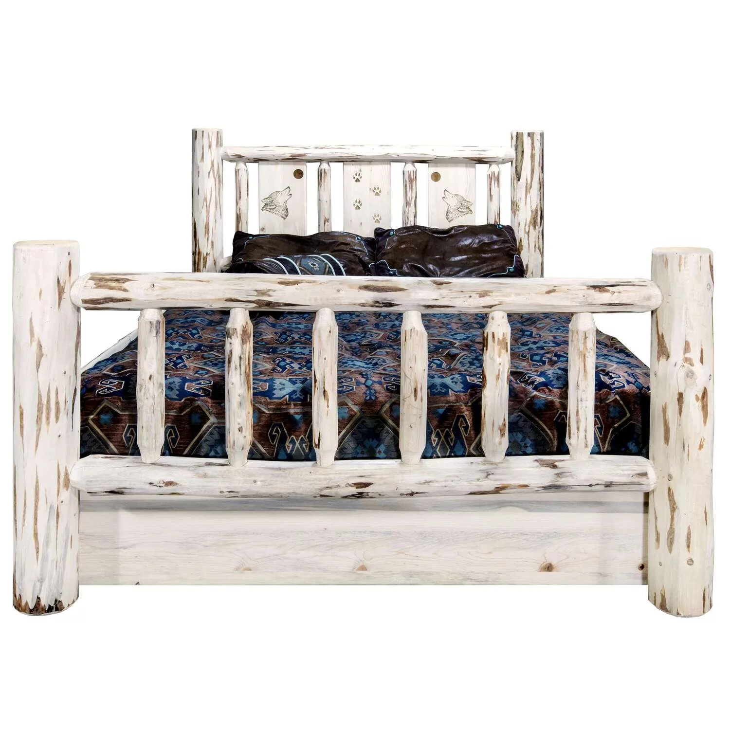 Montana Woodworks Wood Twin Storage Bed with Engraved Wolf Design in Natural
