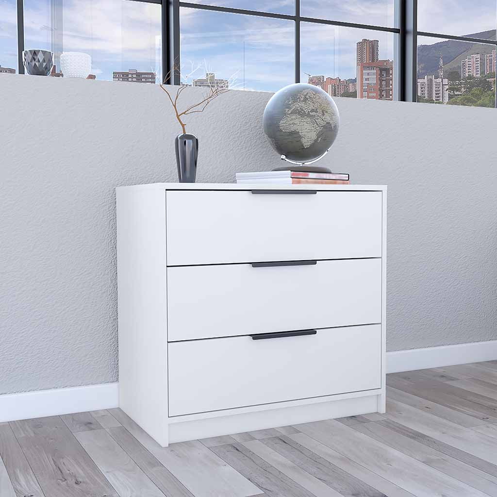 CoSoTower 3 Drawers Dresser Maryland, Superior Top, White Finish