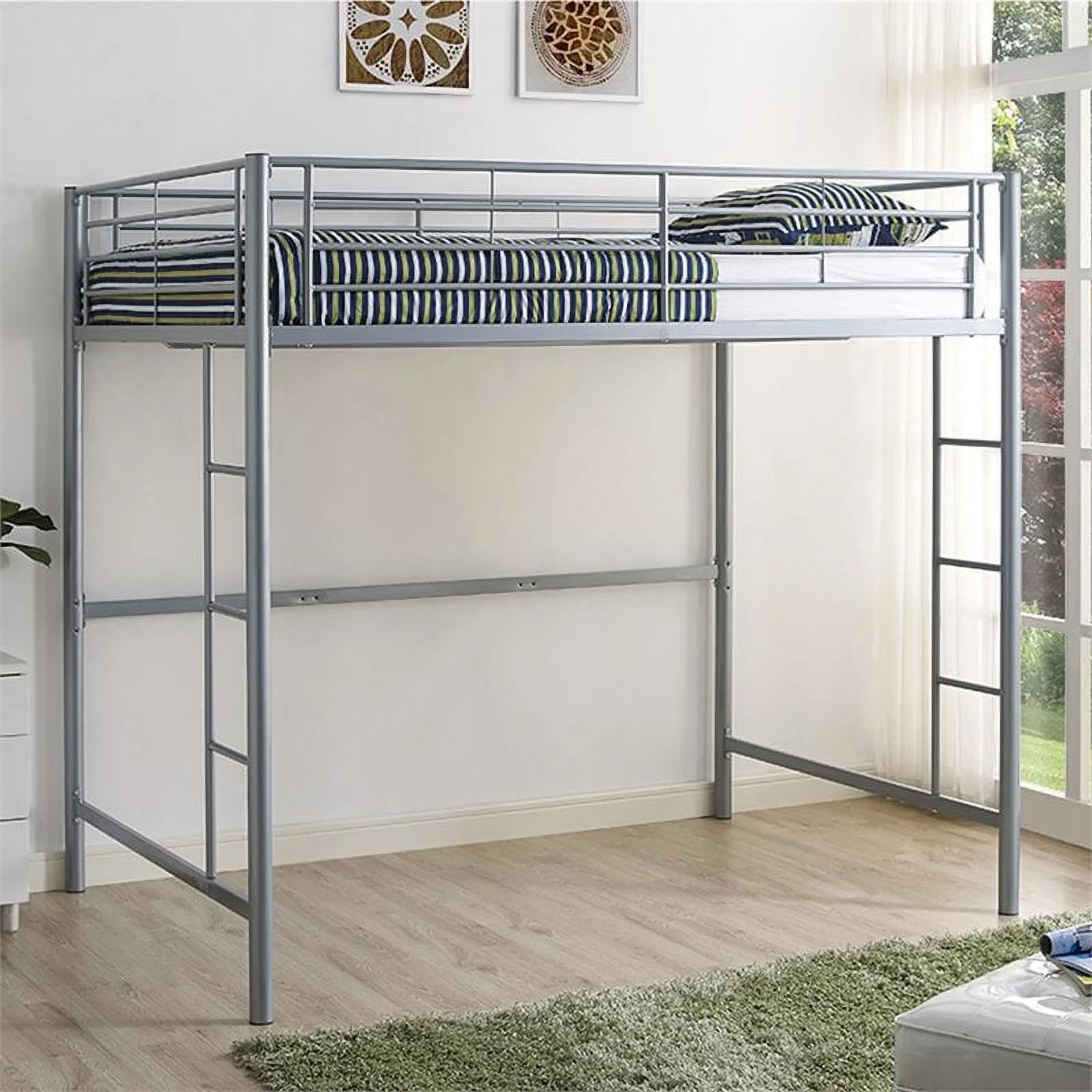 Pemberly Row Transitional Steel Metal Full Loft Bed in Silver
