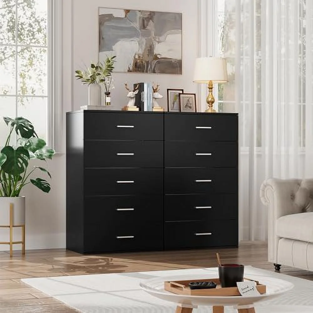 TJUNBOLIFE 5 Drawer Dresser Chest Freestanding Dresser Tower with Metal Handles White Cabinet for Living Room Kitchen Entryway Black\u2026