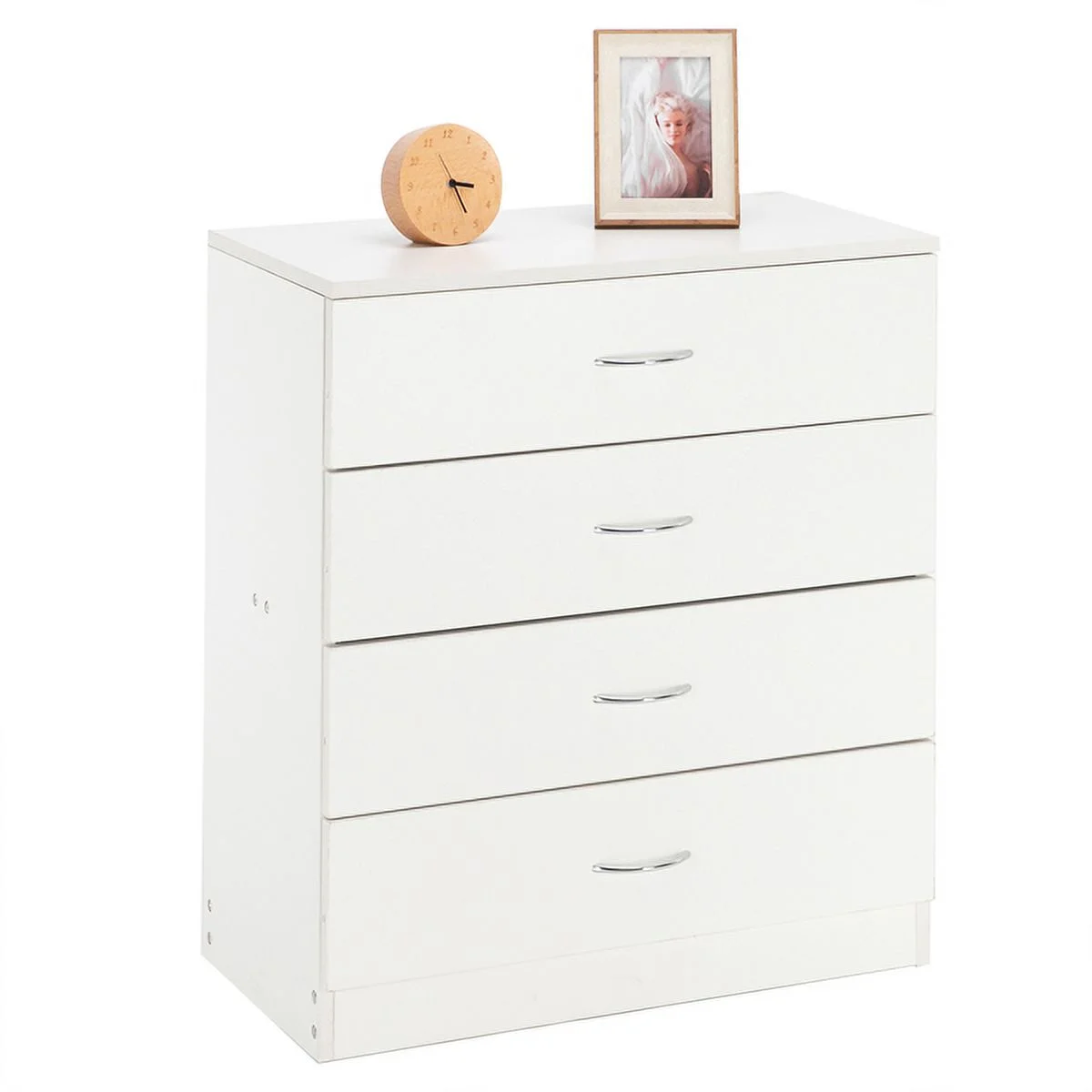 SYTHERS MDF Wood Simple 4-Drawer Bedside Cabinet, Dresser for Bedroom, White