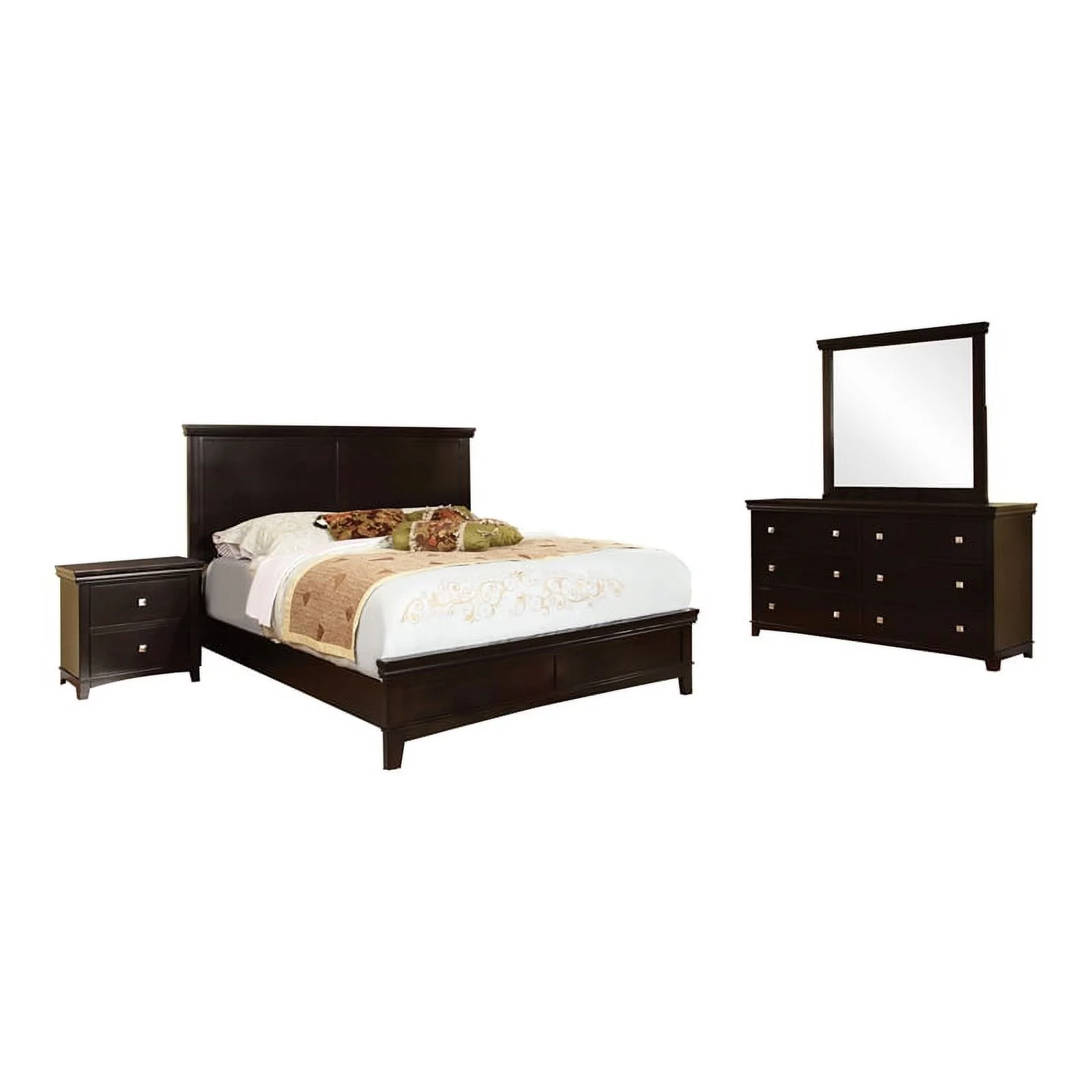 FOA Brighton 4pc Espresso Wood Bed Set-Cal King+1 Nightstand+1 Dresser +1 Mirror